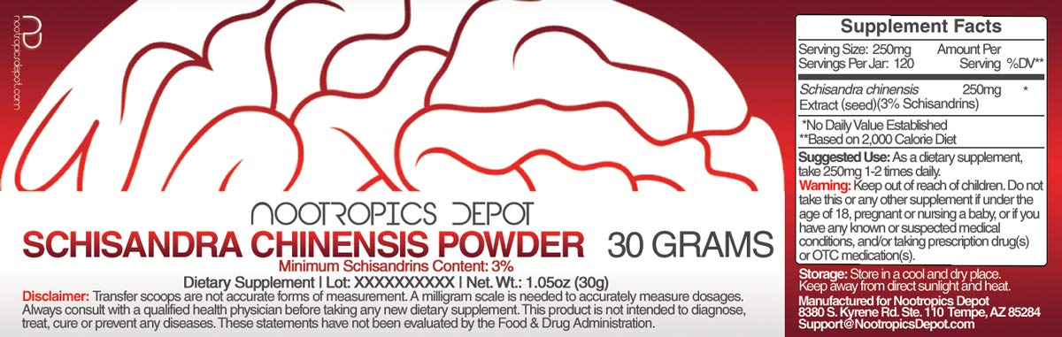 Premium Schisandra Chinensis Powder 30g | 3% Schisandrins | Natural Nootropic & Adaptogen Supplement for Stress Relief, Brain Function & Lung Health | Perfect for Work Focus, Study Aid & Immune Support