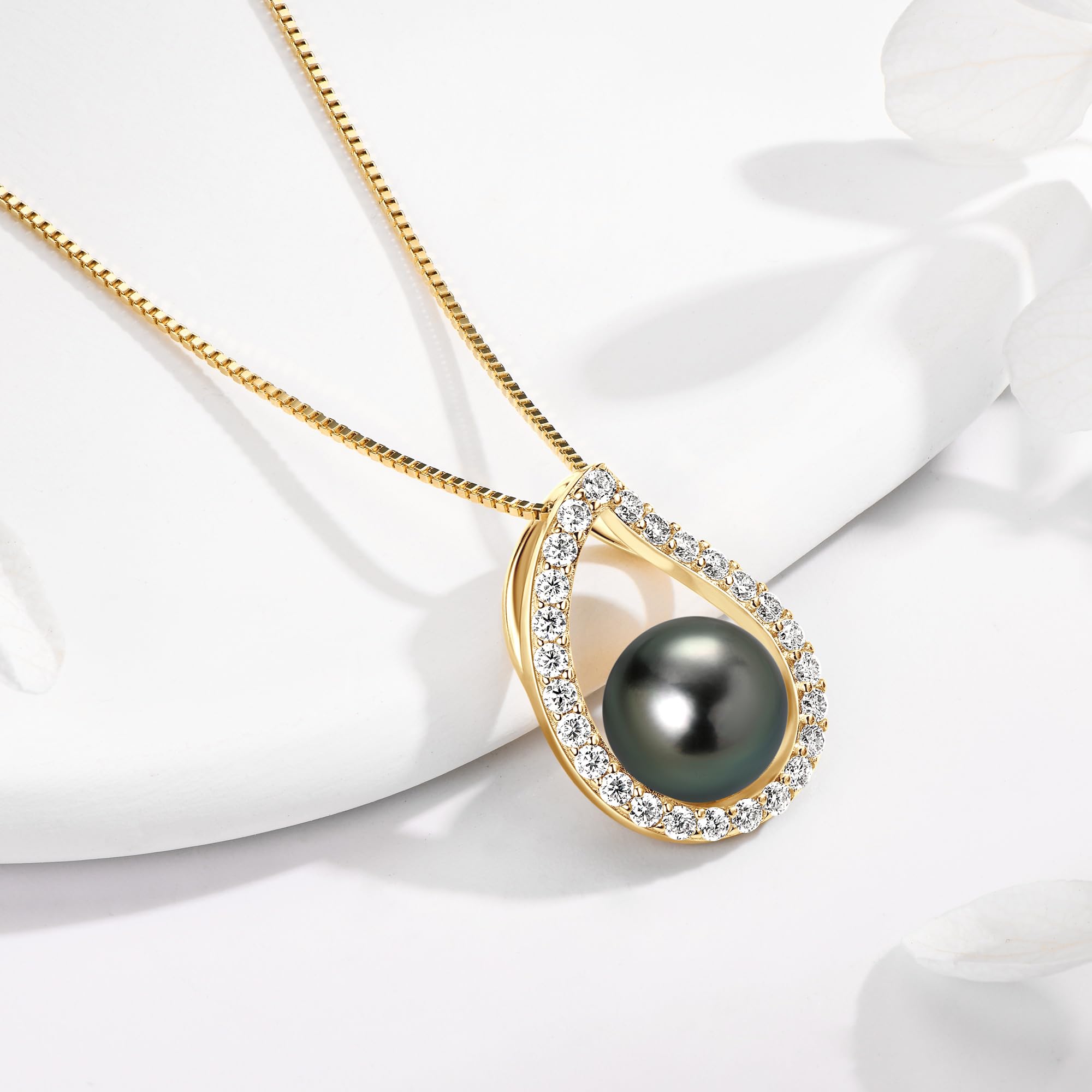 Tahitian Black Pearl Necklace - 925 Silver with Moissanite for Women | Gift for Wife & Mom | Anniversary & Birthday Jewelry