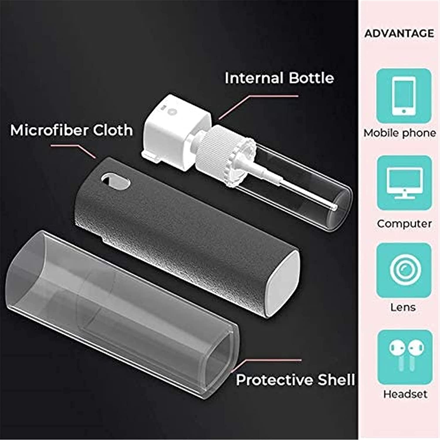 Touchscreen Mist Cleaner & Fingerprint-Proof Screen Cleaner Spray - Safe for Phones, Laptops & Tablets - 2-in-1 with Microfiber Cloth (Gray) - Perfect for Home, Office & Travel Use