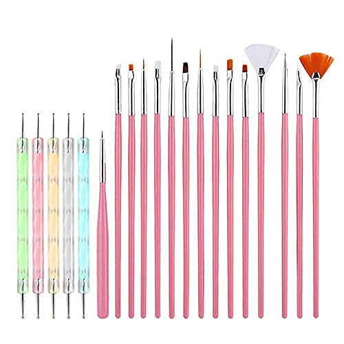 20-Piece Nail Art Pen Set with 5 Dual-End Dotting Tools & 15 Brushes - Professional UV Gel Nail Design Kit for DIY Manicure, Dotting, Painting & Drawing - Perfect for Home Salon, Nail Artists & Beginners