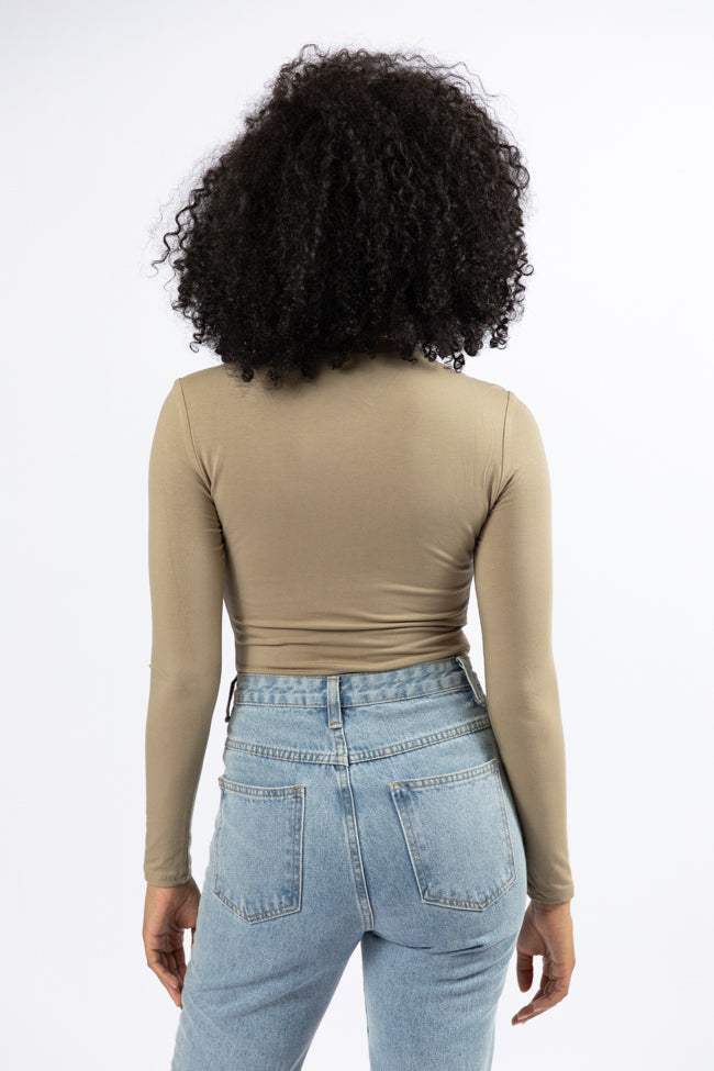 Lucky Me Olive Crew Neck Bodysuit for Women - Soft Stretchy Comfort Fit T-Shirt Bodysuit - Casual Outfits, Layering, Everyday Wear