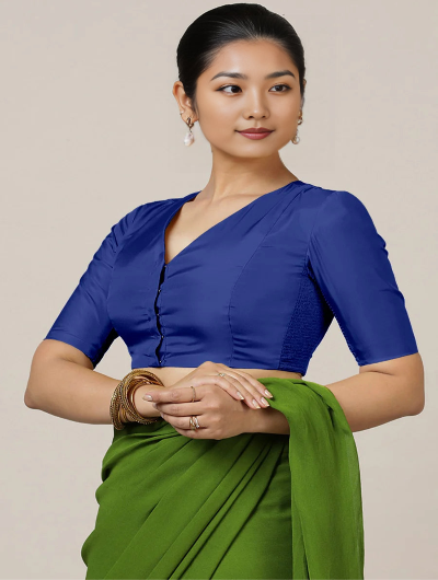 Blue Flexi Silk Stitched Ready-Made Saree Blouse | Elegant Indian Traditional Wear for Weddings & Festivals