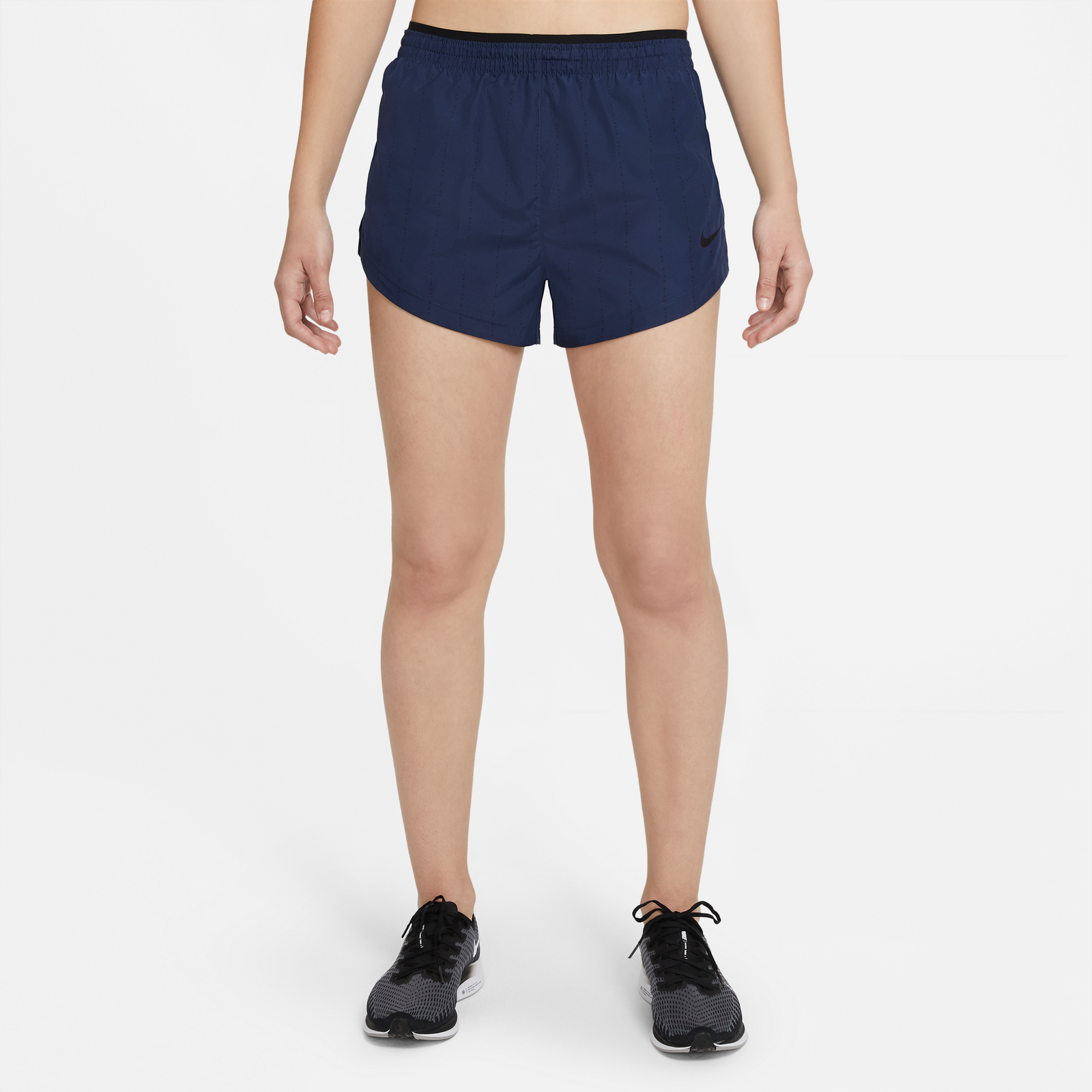 Nike Women's Dri-FIT Tempo Luxe Icon Clash Running Shorts - Midnight Navy/Black (Size 410) | Moisture-Wicking Athletic Shorts for Workouts & Yoga
