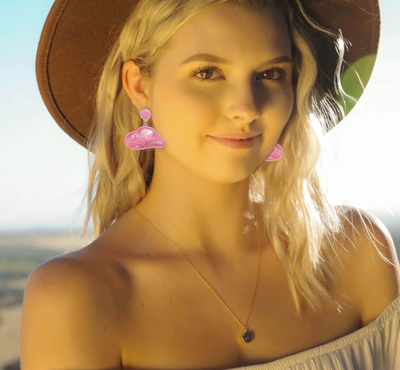Sparkly Beaded Cowgirl Hat Earrings - Western Dangle Drop Earrings for Women, Cowboy Wedding, Bridal Shower, Bachelorette Party | Trendy Fashion Jewelry Gift for Her | Perfect for Country Concerts, Rodeos & Western Theme Parties