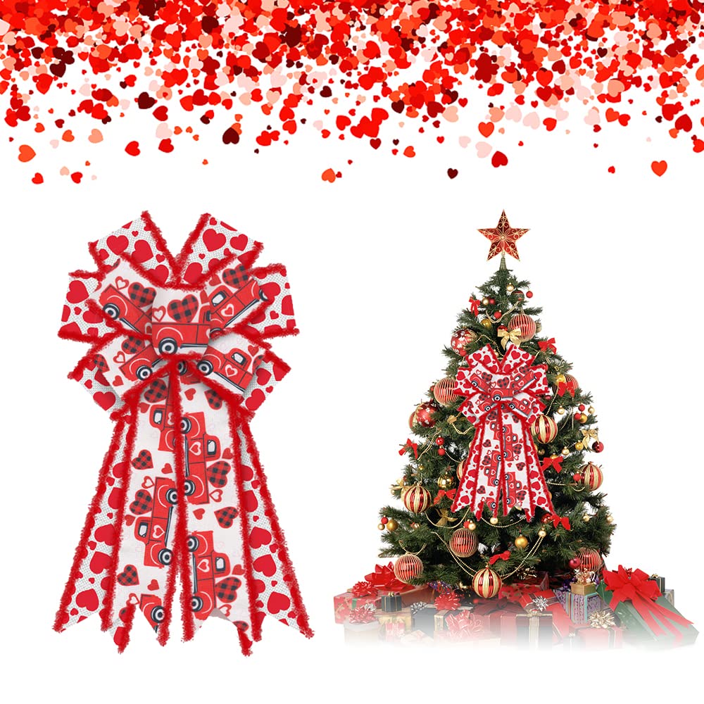 Valentine's Day Wreath Bows - Large Red & White Burlap Bows with Heart Design for Front Door Decor, Wedding Anniversary, Party Supplies - Perfect for Valentine's Gifts, Home Decorations and Seasonal Celebrations