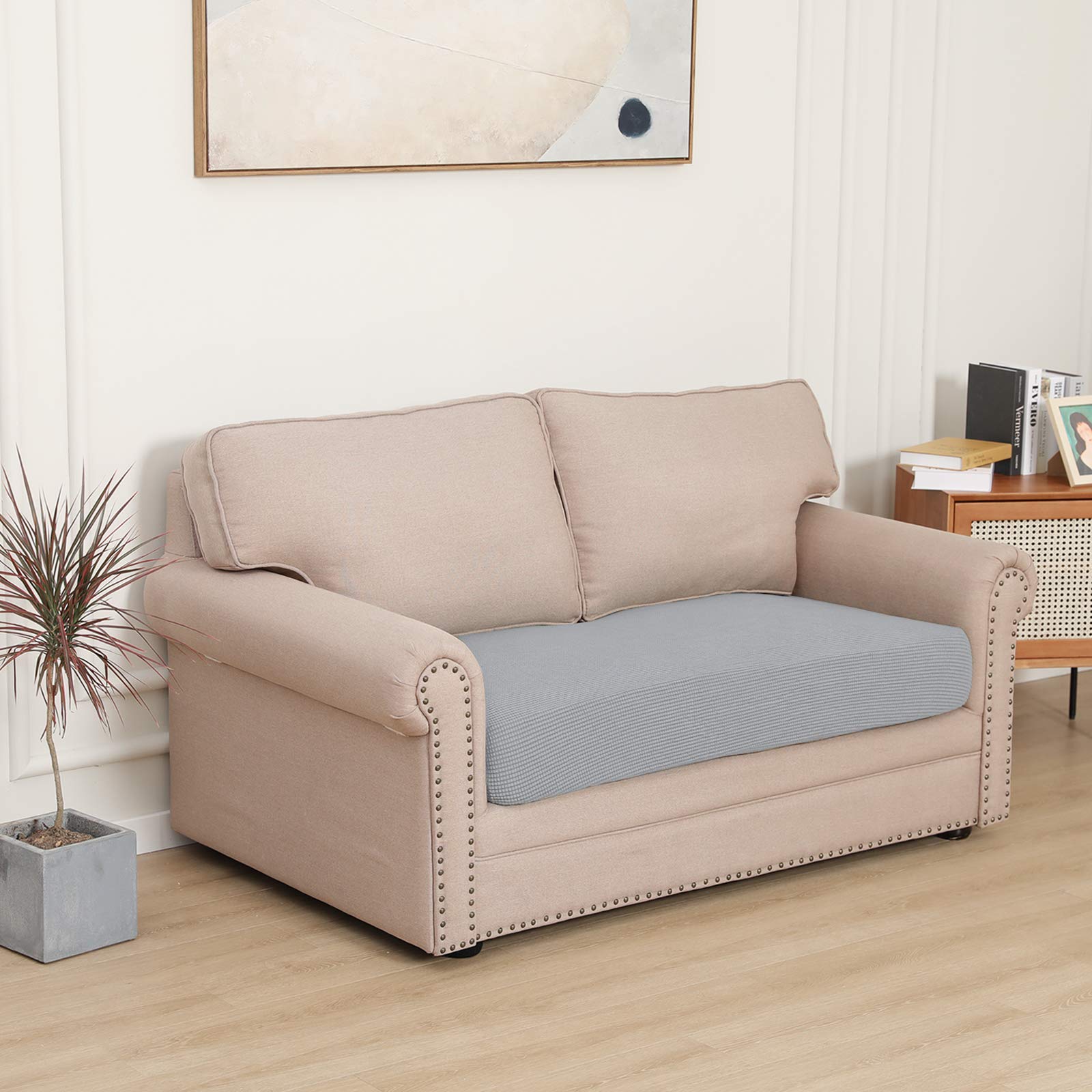 Stretch Loveseat Cushion Cover - Soft Elastic Sofa Slipcover Protector - Silver Gray - Perfect for Living Room, Bedroom & Dorm Furniture Protection