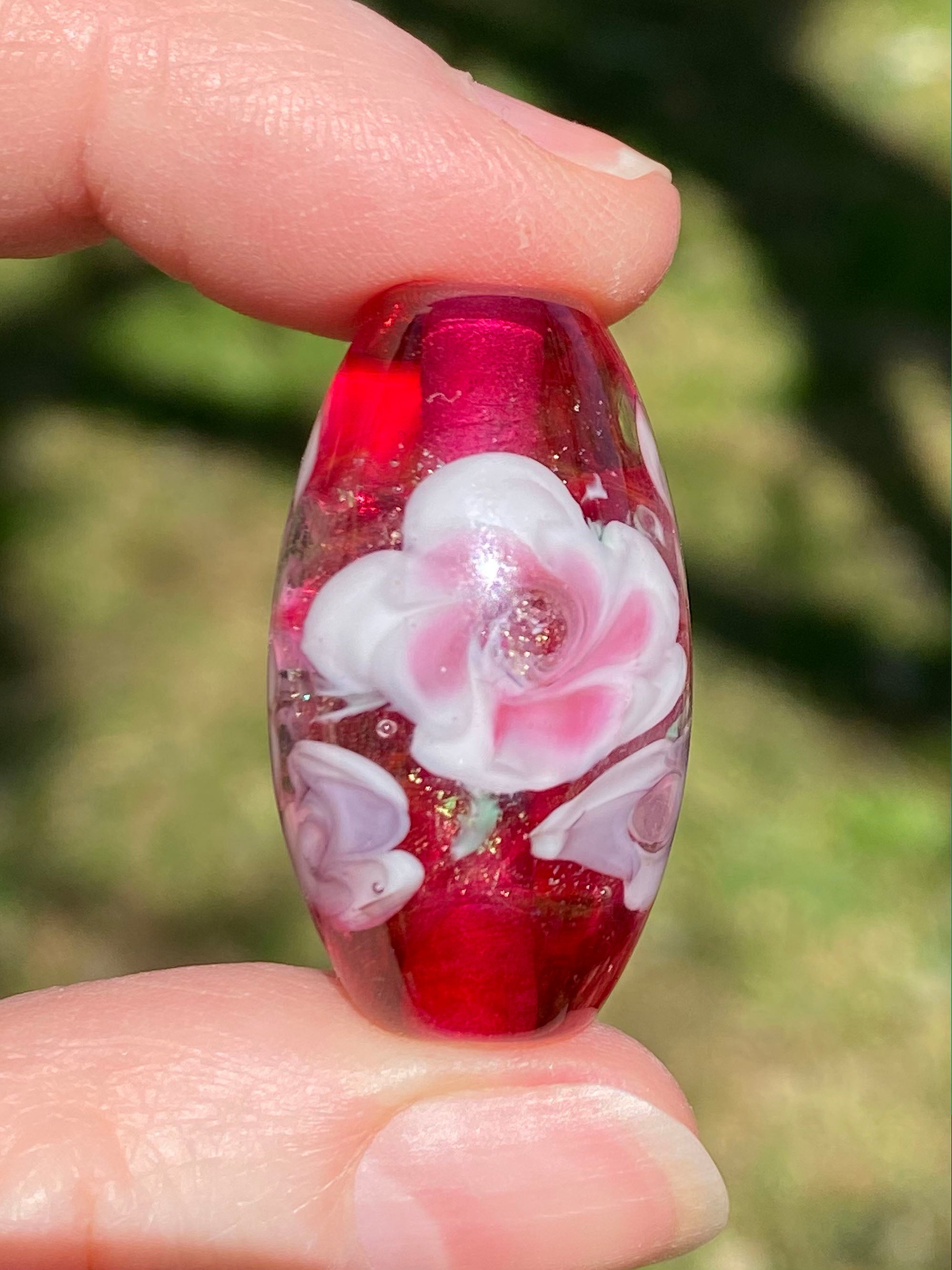 Fuchsia Pink Floral Lampwork Focal Bead SRA - Handmade Glass Bead for Jewelry Making, DIY Crafts, Necklace & Bracelet Designs - Perfect for Beaders, Artists & Craft Enthusiasts