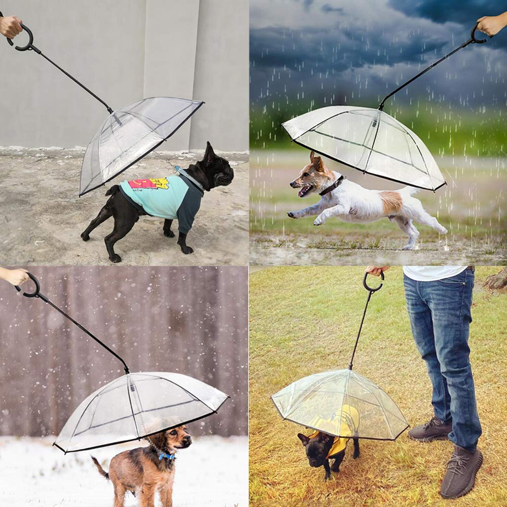 Waterproof Dog Umbrella for Small Dogs - Adjustable Transparent Pet Umbrella with Leash, Snow & Rain Protection, Upgraded Flexible Handle - Perfect for Walking Pets in Rainy or Snowy Weather