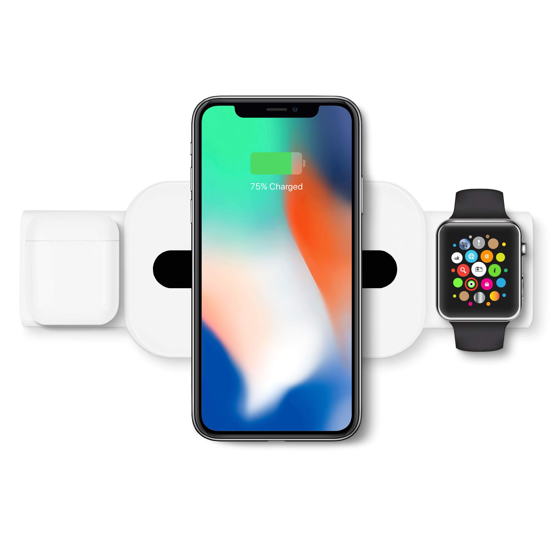 BLANCO 3-in-1 Wireless Charging Station for iPhone 11 Pro Max/X/XS/XR/8 Plus, Apple Watch & AirPods Pro - Fast Qi Wireless Charger for Multiple Devices | Perfect for Home, Office & Travel Charging Needs