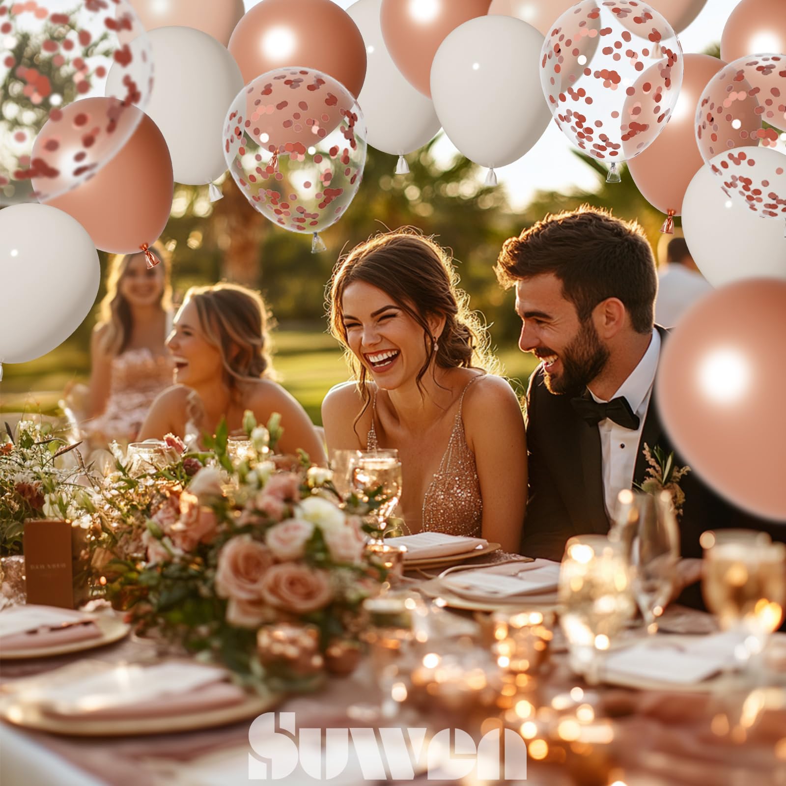 SUWEN 60PCS Metallic Rose Gold Confetti Balloons Set - Latex Helium Chrome Balloons for Birthday, Wedding, Bridal Shower, Anniversary Party Decorations - Perfect for Indoor & Outdoor Celebrations