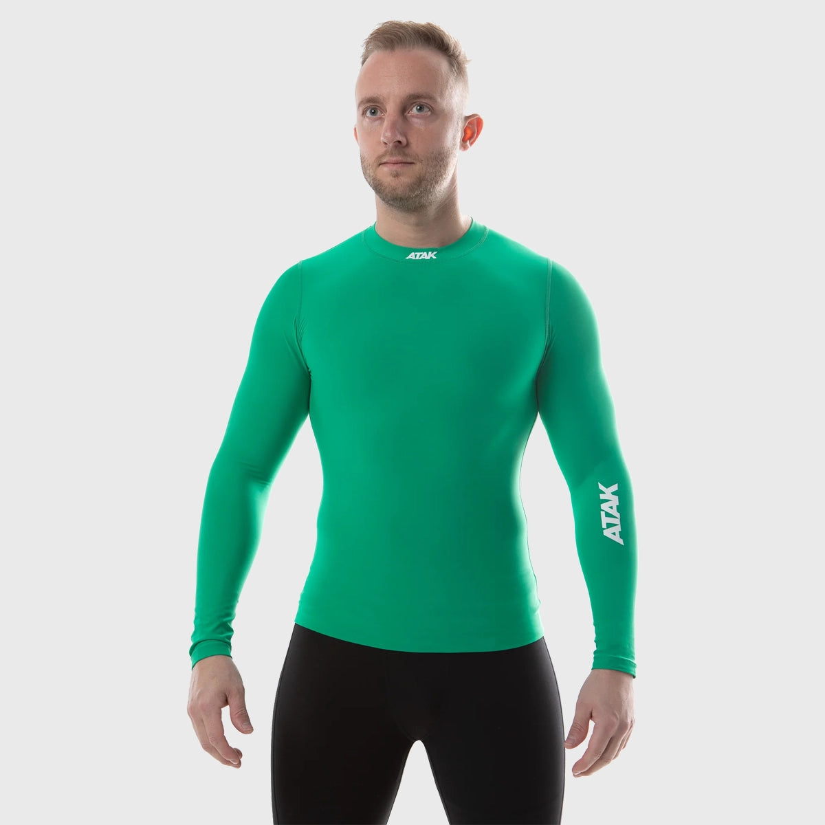ATTAK Sports Unisex Long Sleeve Compression Shirt - Moisture Wicking Athletic Top for Running, Gym & Workouts - Green Performance Wear