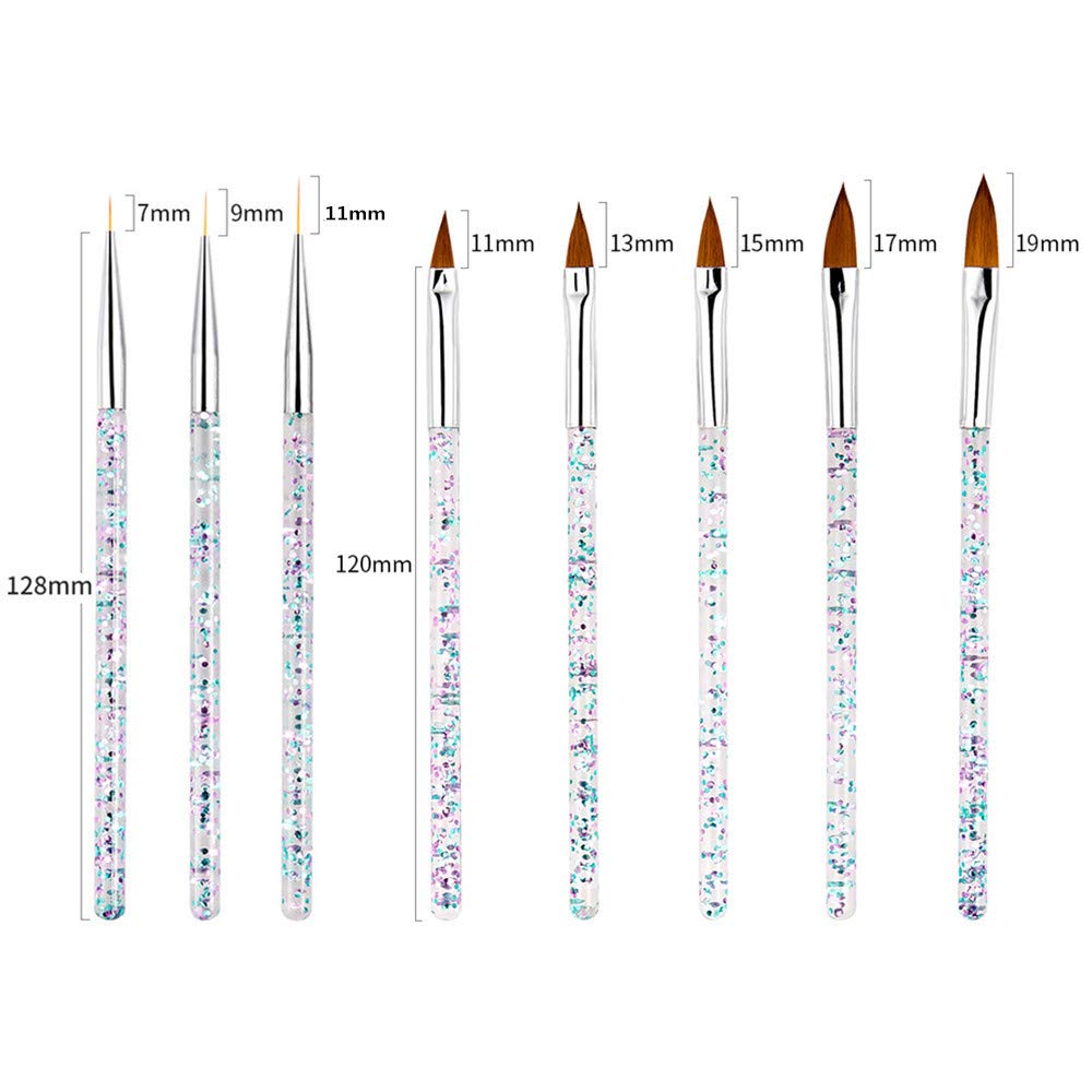 8-Piece Nail Art Brush Set with Rhinestone Handle - Professional Acrylic Nail Painting Brushes, Liner Brushes & Nail Art Pens for Salon & Home Manicures - Perfect for Gel Polish, Nail Extensions & DIY Nail Designs