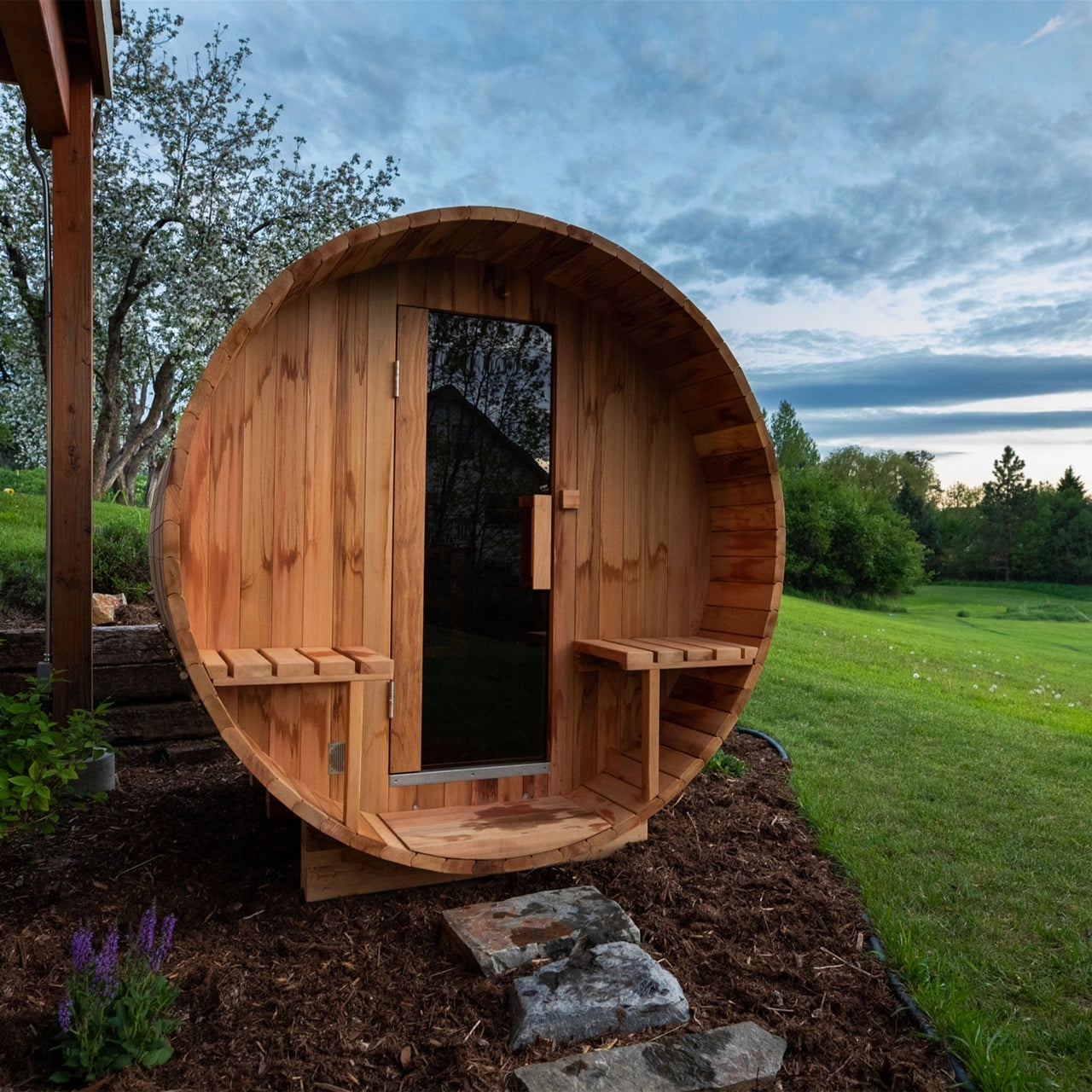 Premium Western Red Cedar Wet & Dry Barrel Sauna for Indoor or Outdoor Use - 9 kW ETL Certified Heater - Fits 8 People - Perfect for Home Spa, Backyard Relaxation & Wellness Retreats