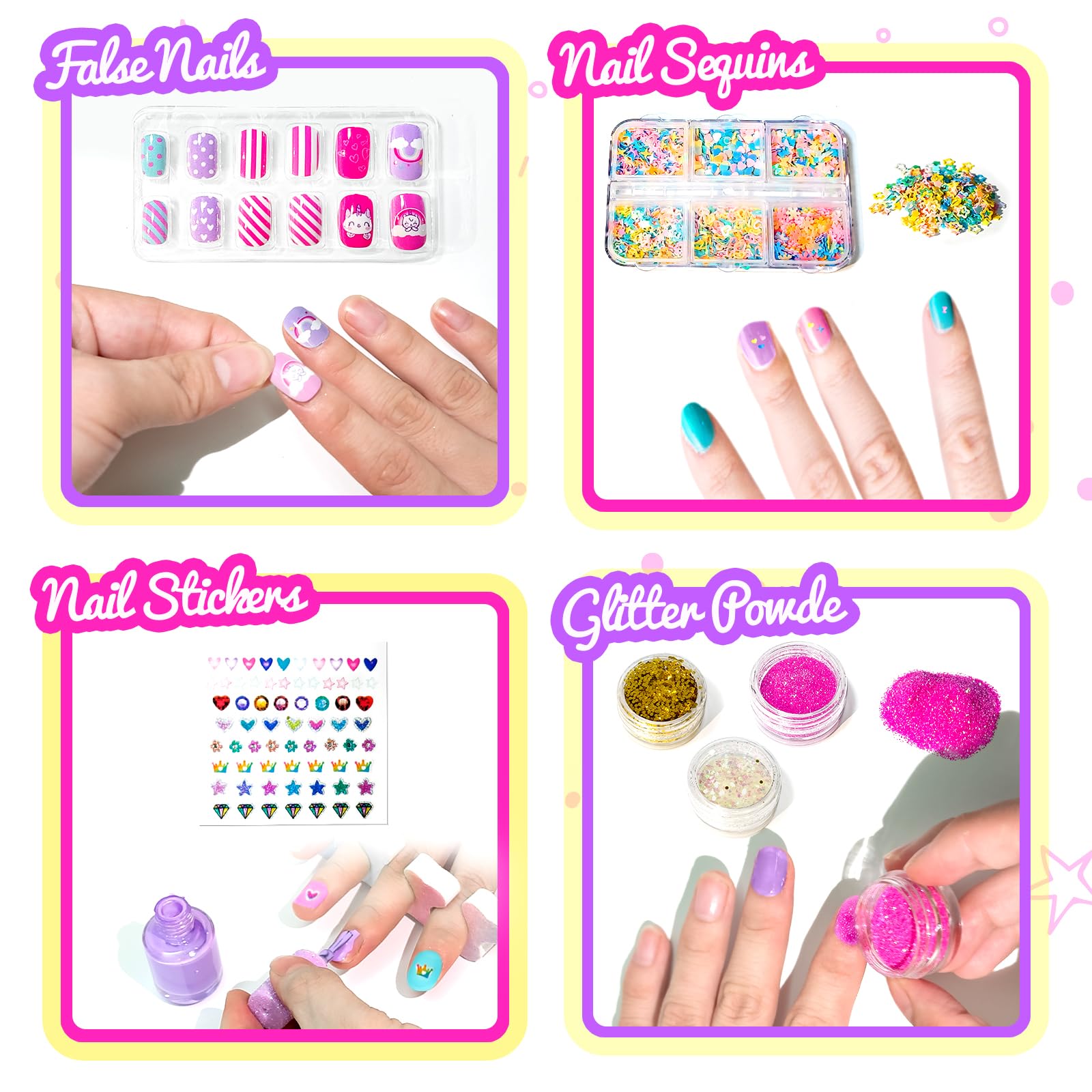 Non-Toxic Kids Nail Polish Set for Girls Ages 5-12 | 12 Colors Safe Nail Art Kit with Nail Dryer, Glitter Powder, False Nails & DIY Stickers | Perfect Birthday & Christmas Gift for Little Girls | Fun Party & Playtime Nail Salon Activity