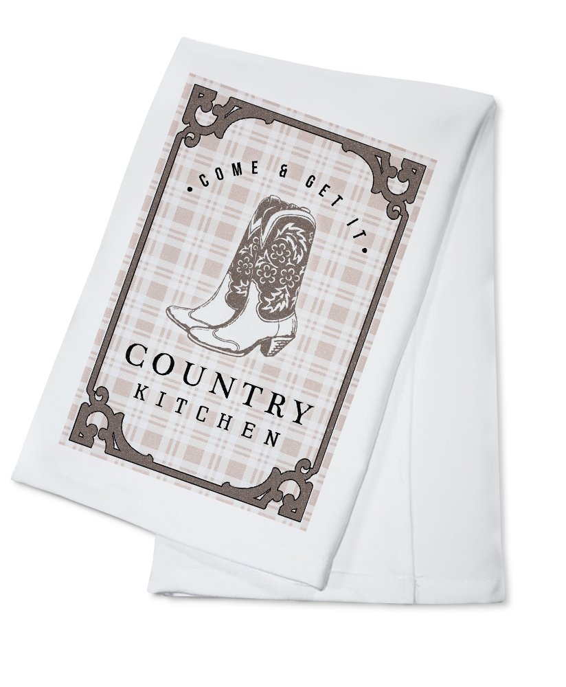 Country Kitchen Cowboy Boots Plaid Tea Towel - 100% Cotton Decorative Hand Towel for Kitchen & Home Decor - Perfect for Farmhouse, Western, and Rustic Style Kitchens