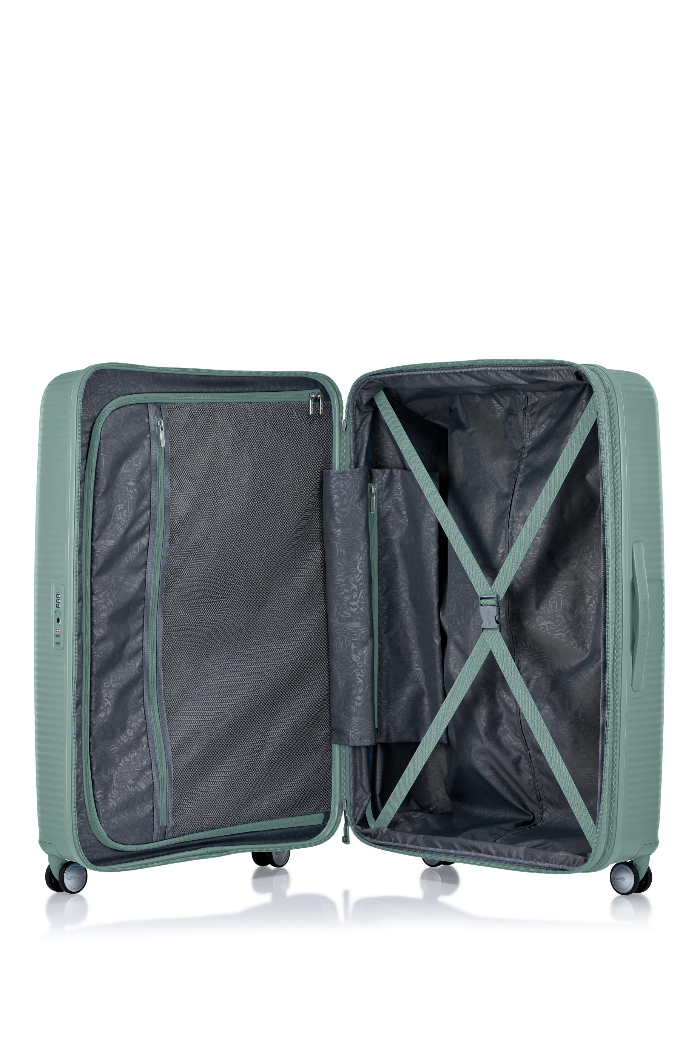 American Tourister 80cm Curio 2.0 Spinner Luggage - Urban Green Expandable Suitcase for Travel, Business & Vacation | Carry-On Size, Durable Lightweight Design