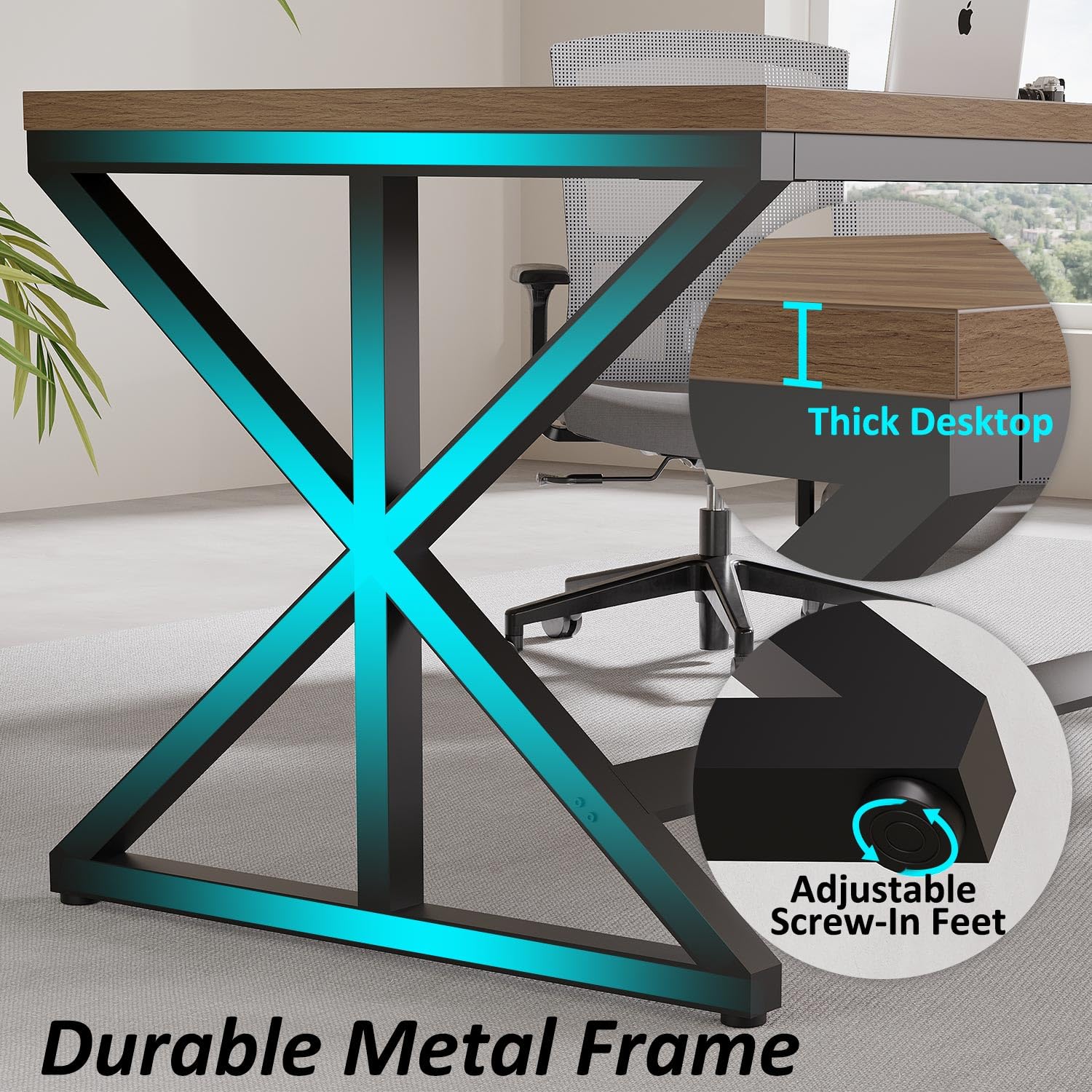 Rustic Large Computer Desk 70 Inch - Industrial Extra Long Home Office Desk, Wood PC Writing Work Study Table, Farmhouse Workstation Gaming Executive Desk for Two Person (Rustic Oak) - Perfect for Home Office, Study Room & Gaming Setup