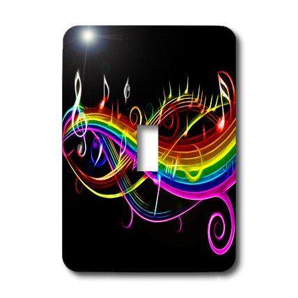3D Neon Rainbow Music Notes Light Switch Cover - Decorative Wall Plate for Bedroom, Kids Room & Music Studio - Waterproof & Durable Plastic Design