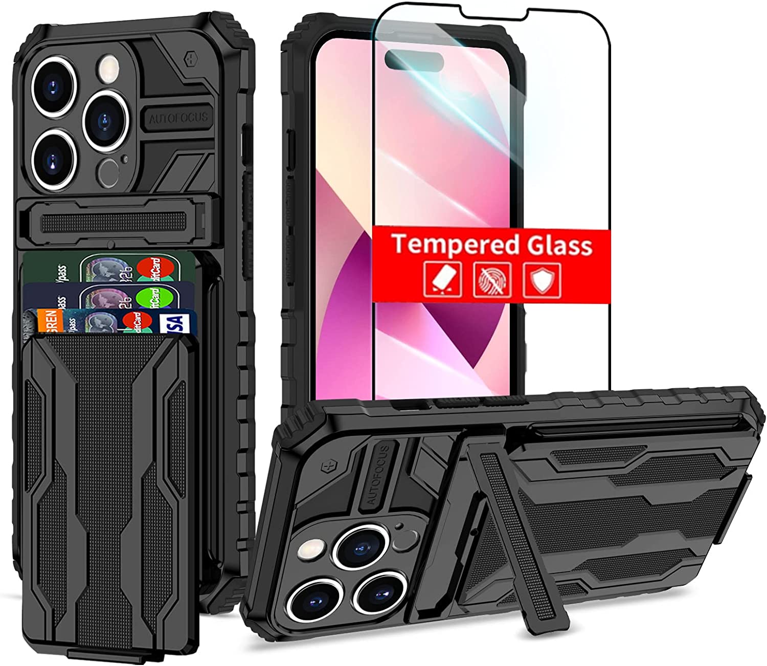 Premium Shockproof iPhone 14 Pro Max Case with Wallet Slot - Full Body Protection, Anti-Scratch & Drop Resistant Cover for Daily Use, Travel & Outdoor Activities - Black