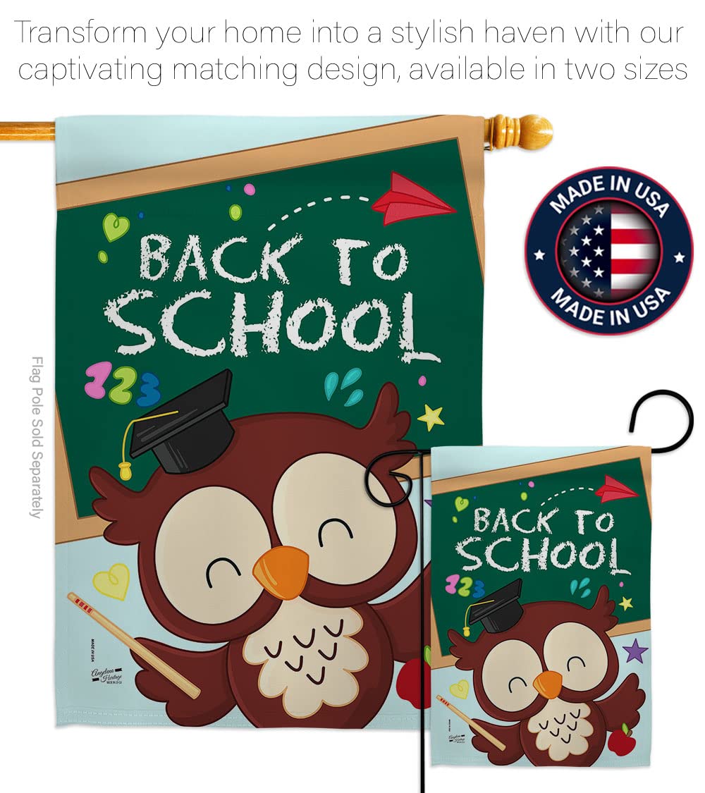 Whoo Back to School Double-Sided House Flag Set - Eagle Design for Classroom Decor, Teacher & Student Gifts, First Day of School Supplies - Perfect for Yard, Garden & Bus Decorations (Made in USA) - Ideal for Back-to-School Celebrations, Teacher Appreciation & Classroom Themes
