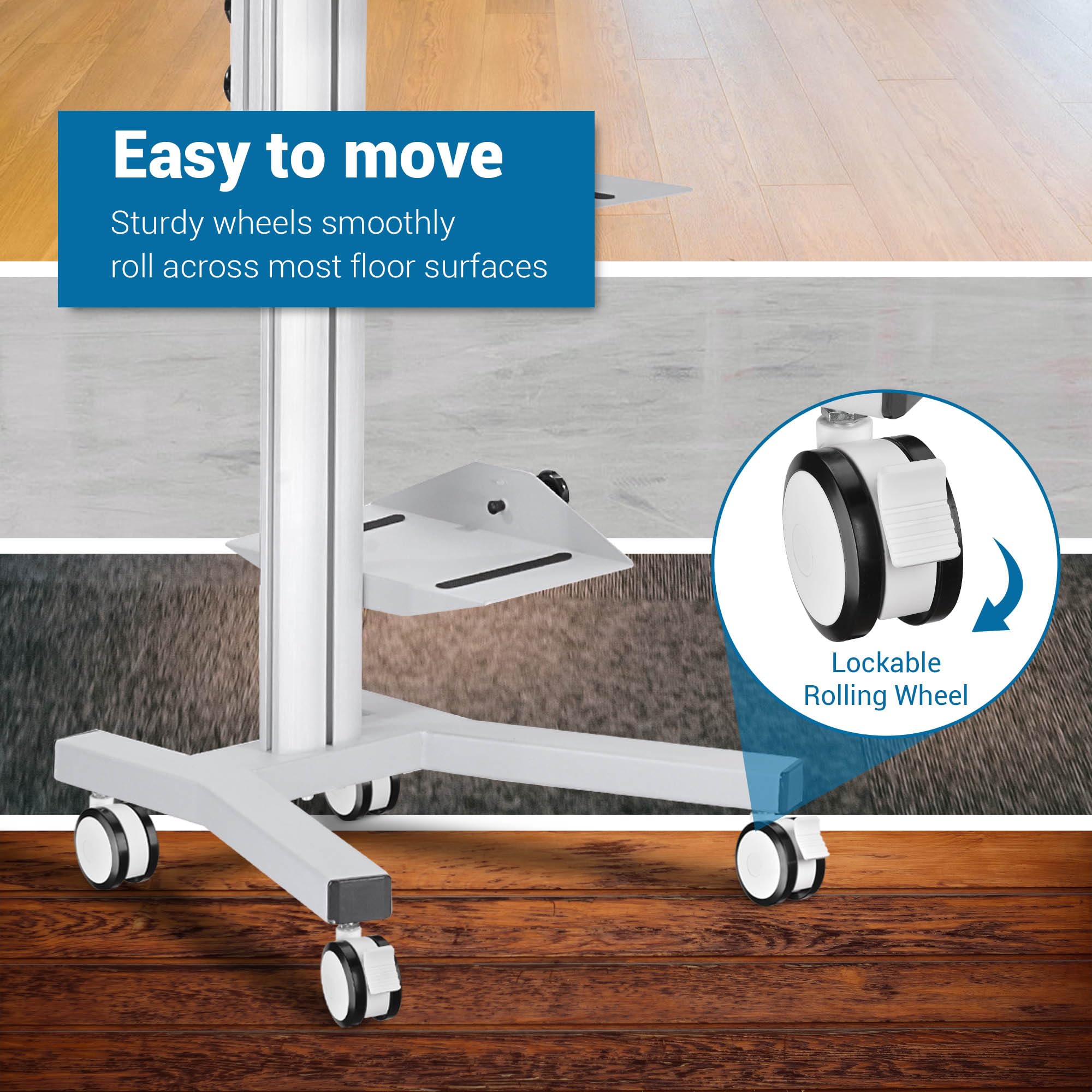 Adjustable Mobile Computer Cart with Monitor Mount & Keyboard Tray - Portable Rolling Workstation for PC, TV, Printer & CPU - Silver | Perfect for Home Office, Meetings & Retail Shops