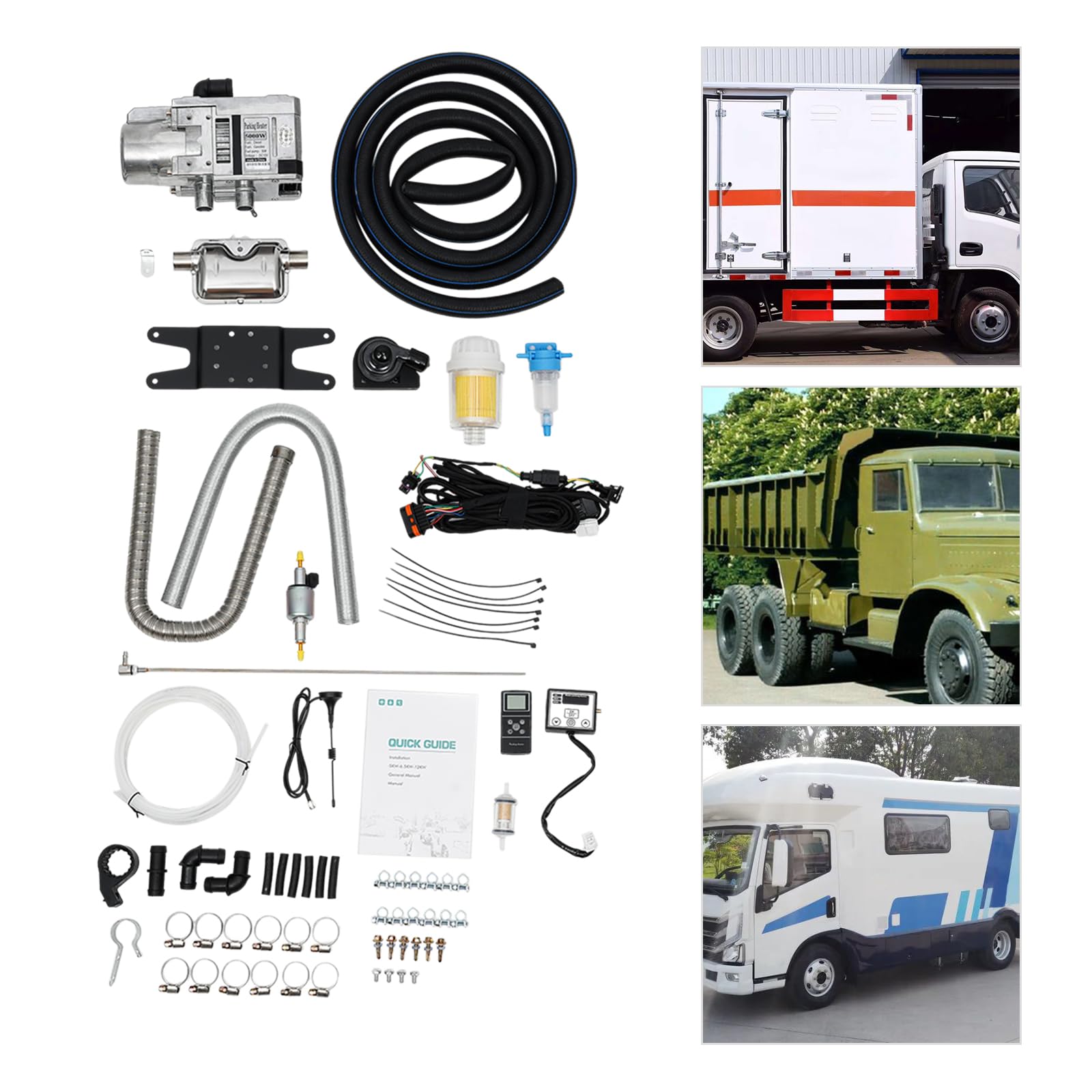 5KW 12V Remote Control Diesel Parking Water Heater Kit with LCD Display - For Yachts, RVs, Trucks & Marine Vehicles - Fast Heating Coolant System for Winter & Cold Weather Use