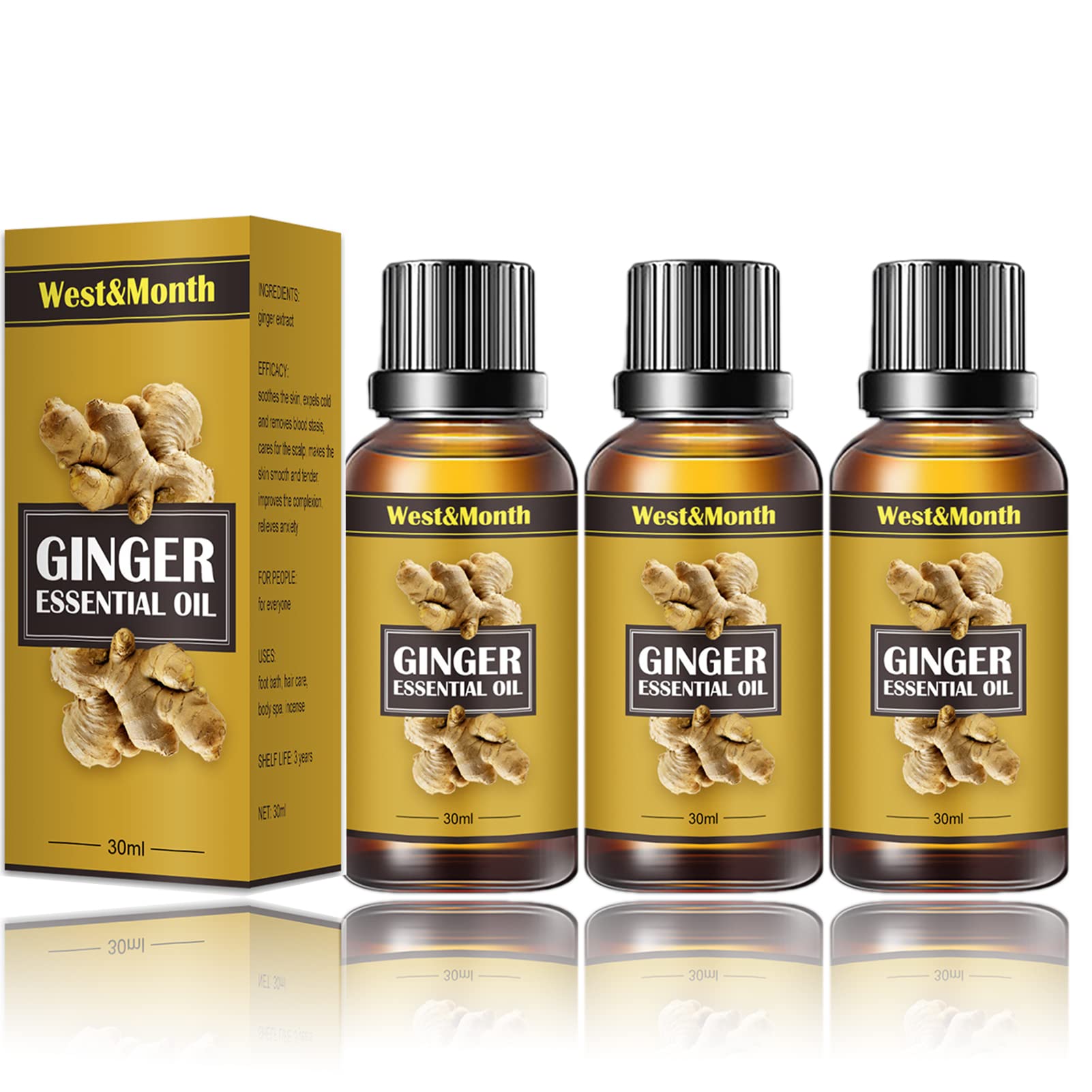 Organic Ginger Oil for Lymphatic Drainage & Body Detox - Fast Firming Massage Oil with Plant Aroma - Belly & Body Slimming Treatment - 3 Pack for Spa, Wellness & Home Relaxation