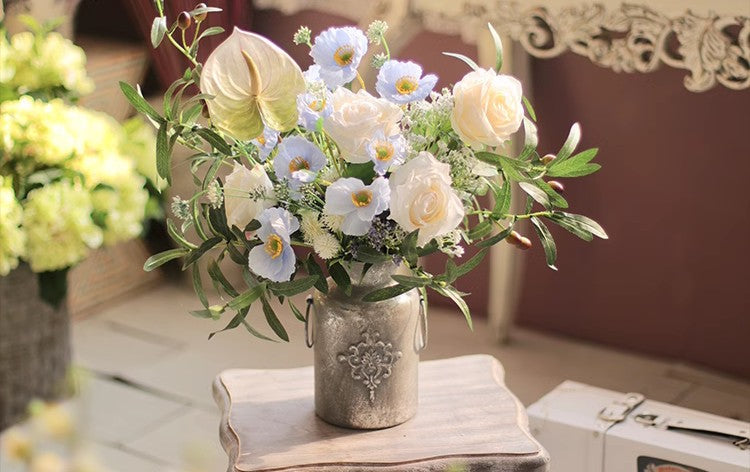 Large Bunch of Romantic Artificial Flowers - Real Touch Spring Floral Arrangement for Home Decor, Wedding Centerpiece, Living Room Table Decoration | Perfect for Dining Table, Coffee Table, and Event Decor
