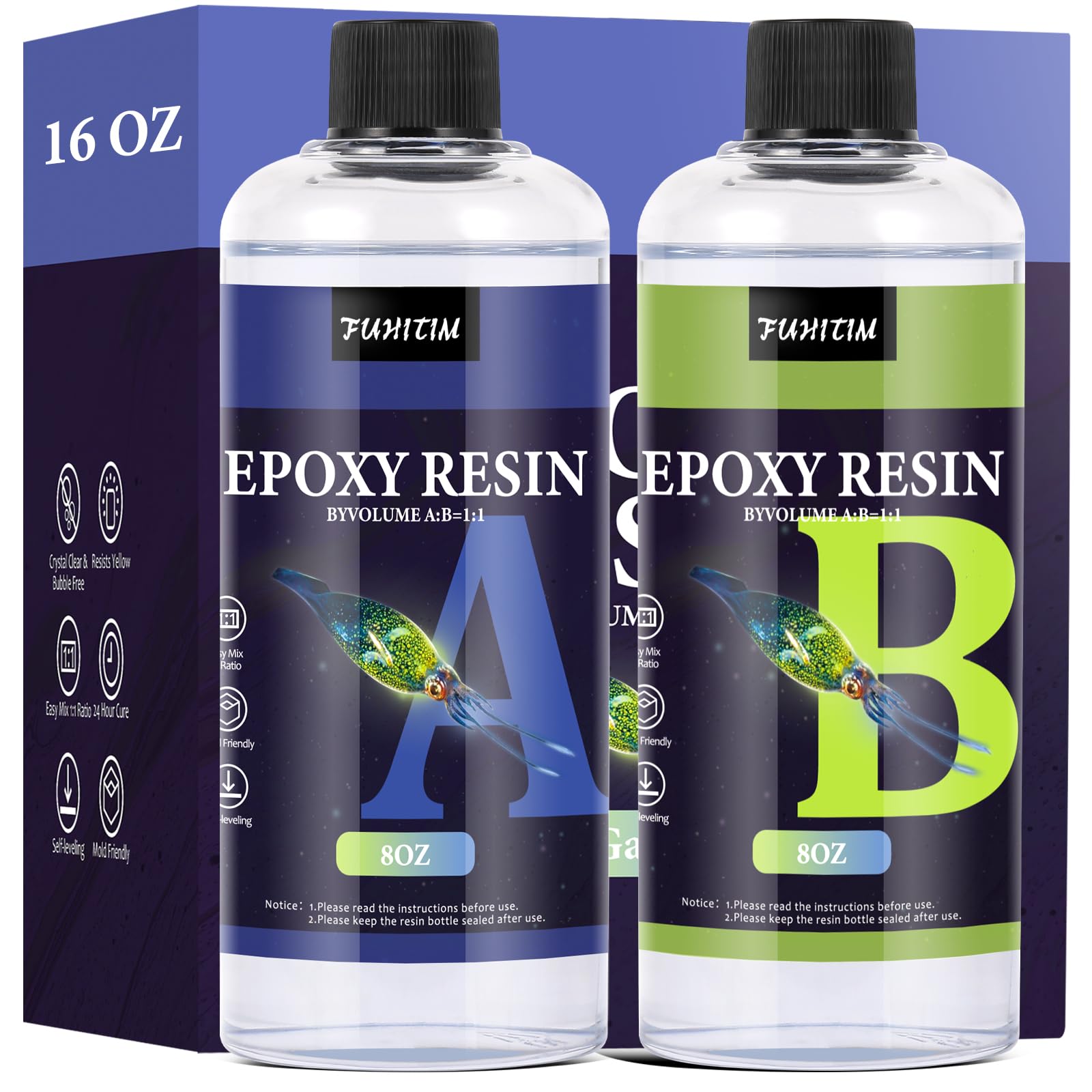 Crystal Clear Epoxy Resin Kit 16OZ - Self-Leveling, High Gloss, No Yellowing, No Bubbles Casting Resin for Crafts, Jewelry, Table Tops & DIY Projects - Perfect for Resin Art, Wood Coating, and Home Decor (1:1 Mix Ratio)