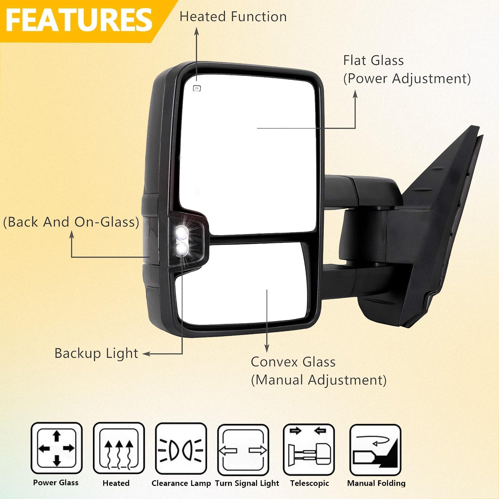 2003-2007 Chevy Silverado & GMC Sierra 1500/2500/3500 HD Towing Mirrors - Power Heated, Smoked Lens, Turn Signal & Clearance Lights (Pair) - Perfect for Towing Trailers, Boats & RVs
