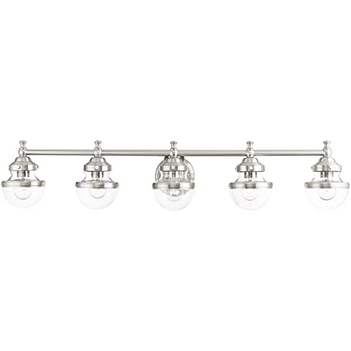 Livex Lighting 17415-91 5-Light Brushed Nickel Bathroom Vanity Light Fixture - Perfect for Modern Bathrooms, Powder Rooms & Spa-Style Decor