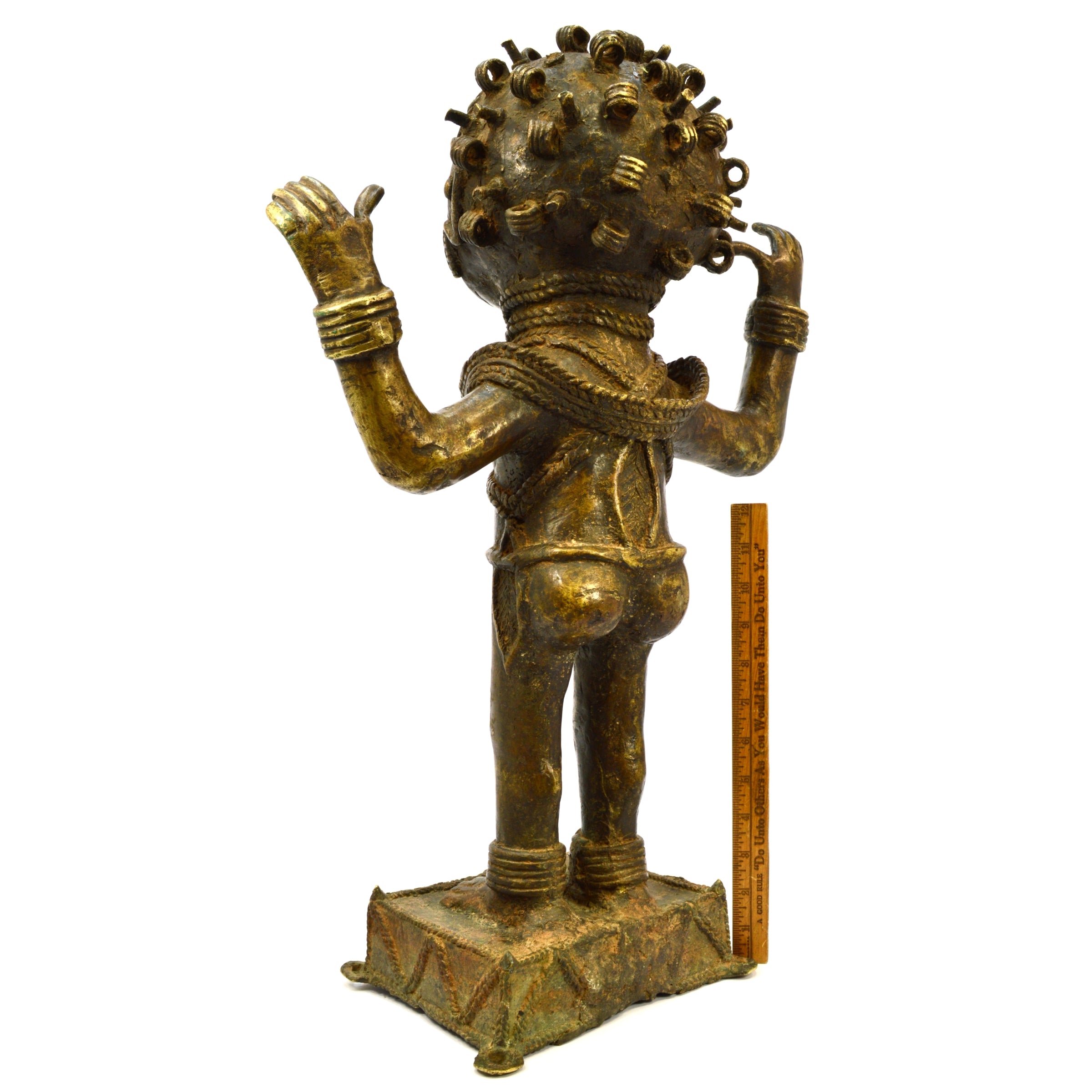Antique African Benin Brass Bronze Statue - 24 Inch 19th Century Replica, Heavy 38 lbs - Perfect for Home Decor, Museum Display & African Art Collection