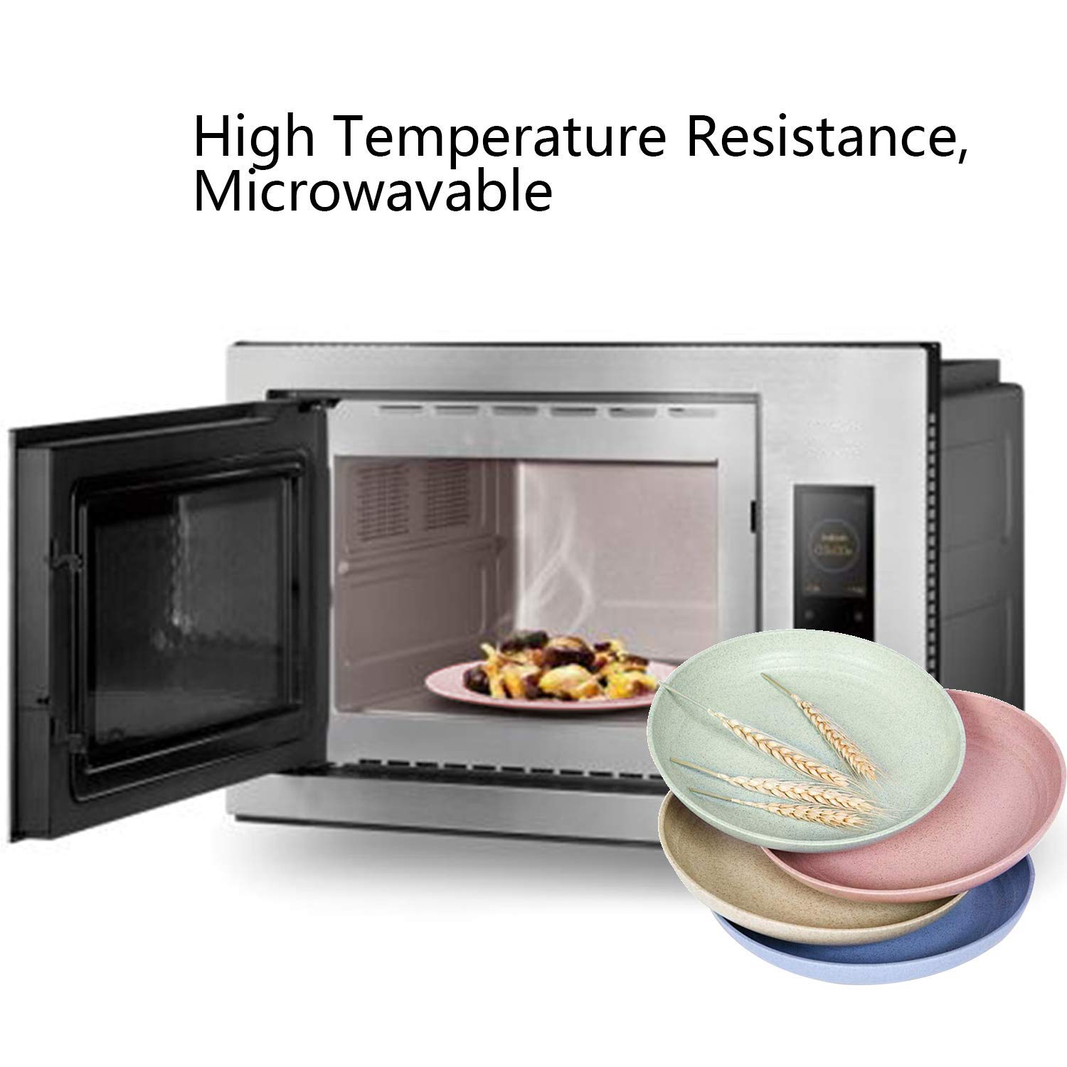 Eco-Friendly Wheat Plastic Reusable Dinner Plates - 10 Inch, 4 PCS Set for Camping, Outdoor, Kitchen & Dorm - Microwave & Dishwasher Safe, Unbreakable, Lightweight - Perfect for Picnics, BBQs, Parties & Everyday Use