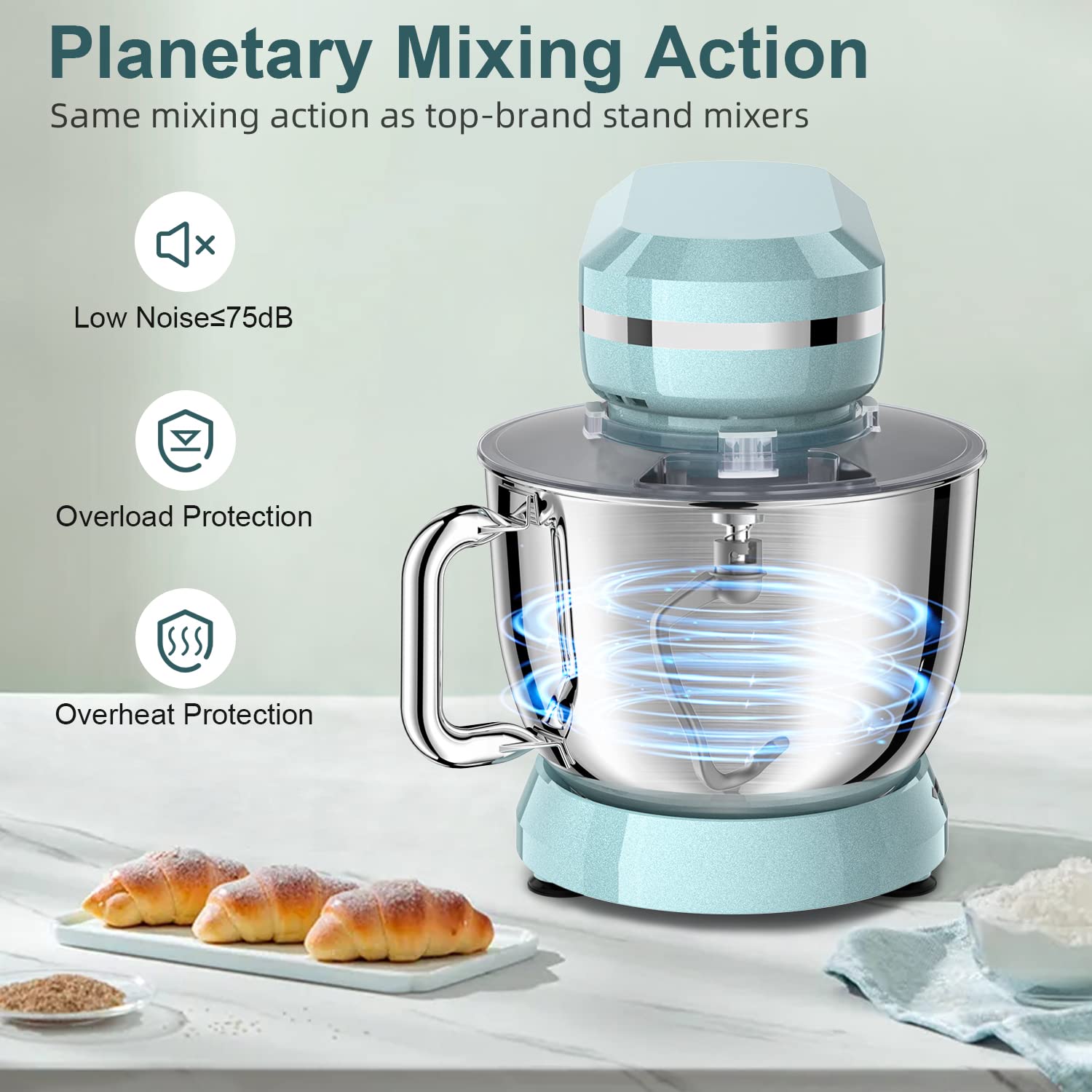 HOWORK 6.5QT Stand Mixer - 10+ Speed Electric Kitchen Mixer with Stainless Steel Bowl, Dough Hook, Wire Whip & Beater - Perfect for Baking, Cooking, Meal Prep & Home Kitchen Use (Blue)