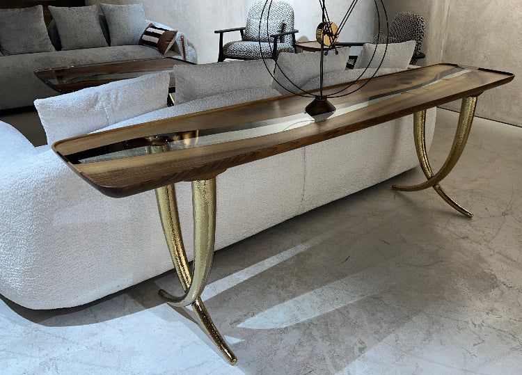 Handcrafted Walnut Wood Epoxy Resin Sofa & Console Table - Ivory Collection | Modern Living Room & Entryway Furniture for Stylish Home Decor