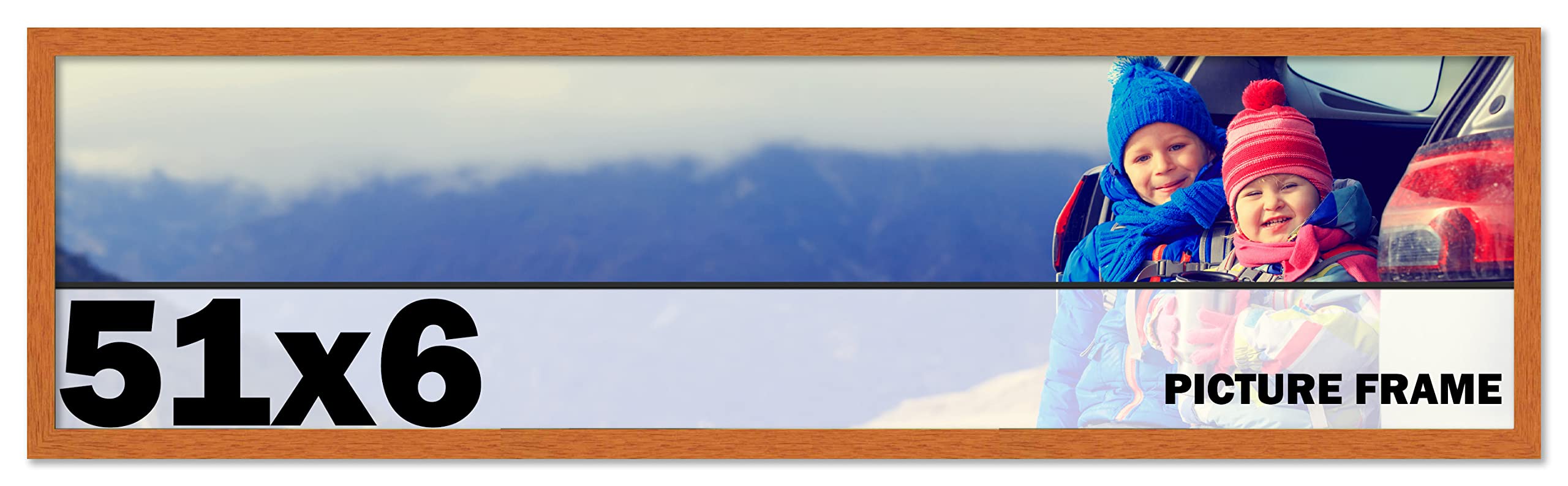51x6 Inch Honey Pecan Brown Wood Picture Frame - Shatterproof UV Acrylic Front & Acid-Free Backing - Modern Wall Photo Frame for Family Portraits, Living Room Decor, Wedding Photos & Office Display