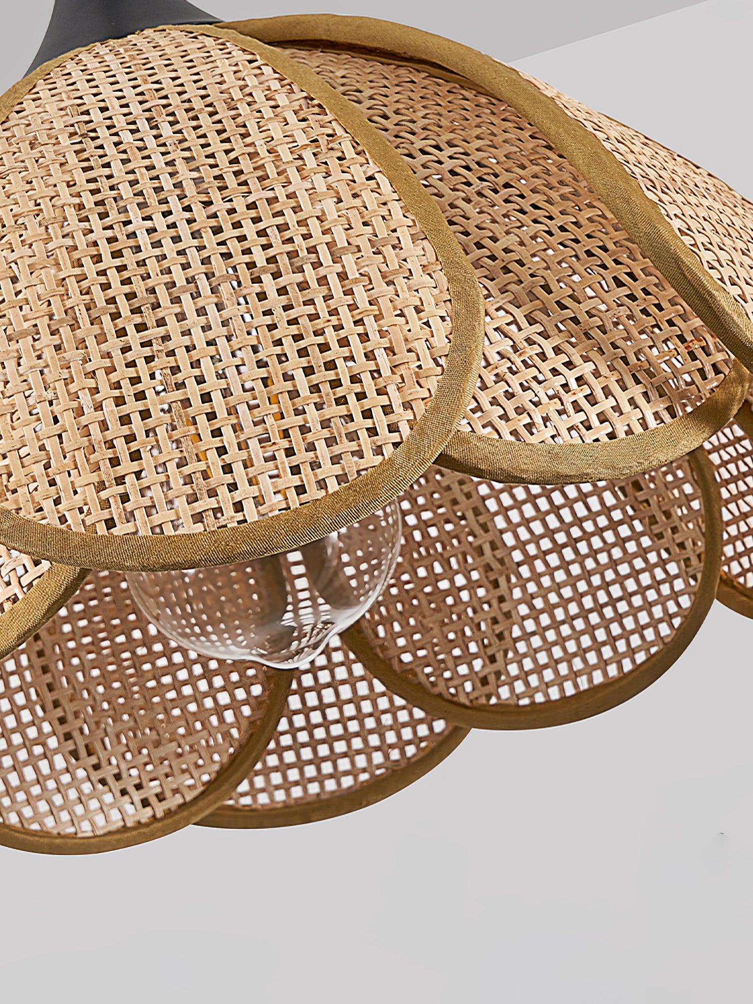 Handwoven Bloom Rattan Pendant Light - Natural Boho Ceiling Lamp for Living Room, Bedroom & Dining Room - Eco-Friendly Wicker Hanging Light Fixture for Indoor Decor