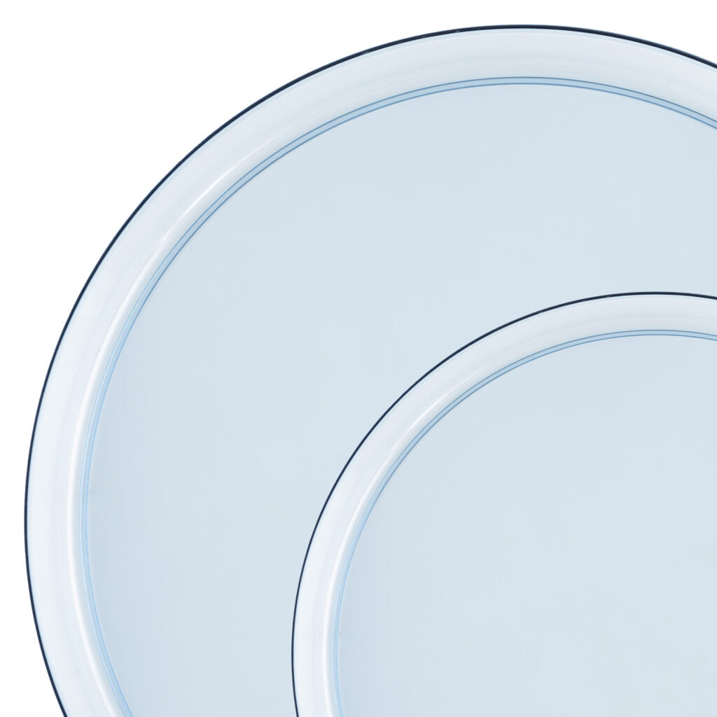 10 Pack Transparent Blue Round Plastic Plates - Durable Disposable Dinner Plates for Parties, Picnics, BBQs & Outdoor Dining