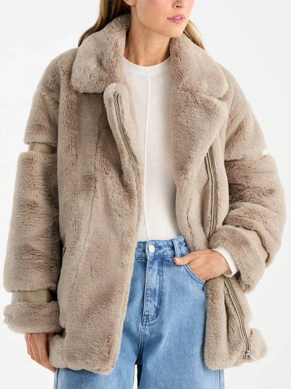 Ena Pelly Women's Clover Faux Fur Jacket - Cozy Winter Coat for Women, Soft Vegan Fur Outerwear - Perfect for Cold Weather, Parties & Date Nights