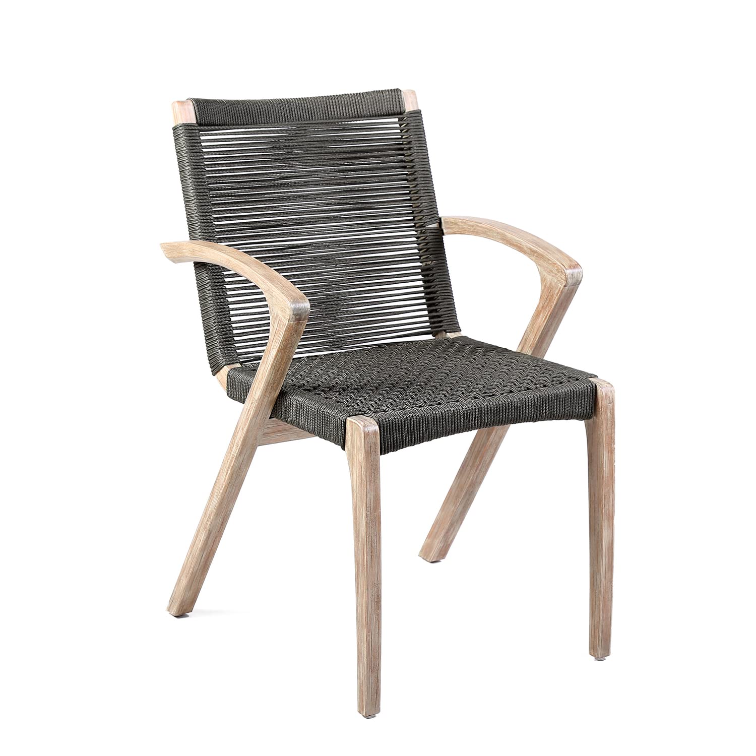 ARMEN LIVING Brielle Outdoor Patio Charcoal Rope Arm Chairs (Set of 2) - Teak Finish Weather-Resistant Lounge Chairs for Garden, Poolside & Backyard Relaxation