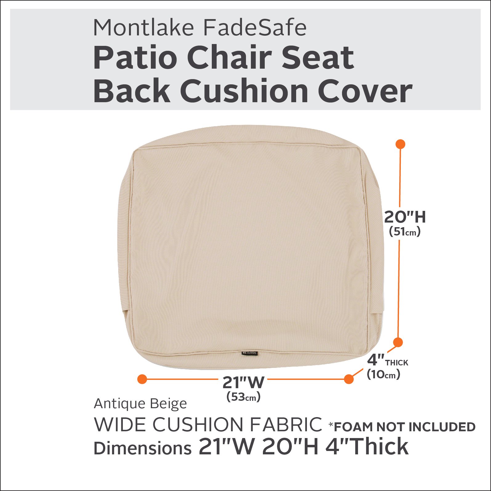 Classic Accessories 60-001-010301-RT Antique Beige Outdoor Furniture Cover, 21 x 20 x 4 Inch, Waterproof Protection for Patio Chairs, Tables, and Grills