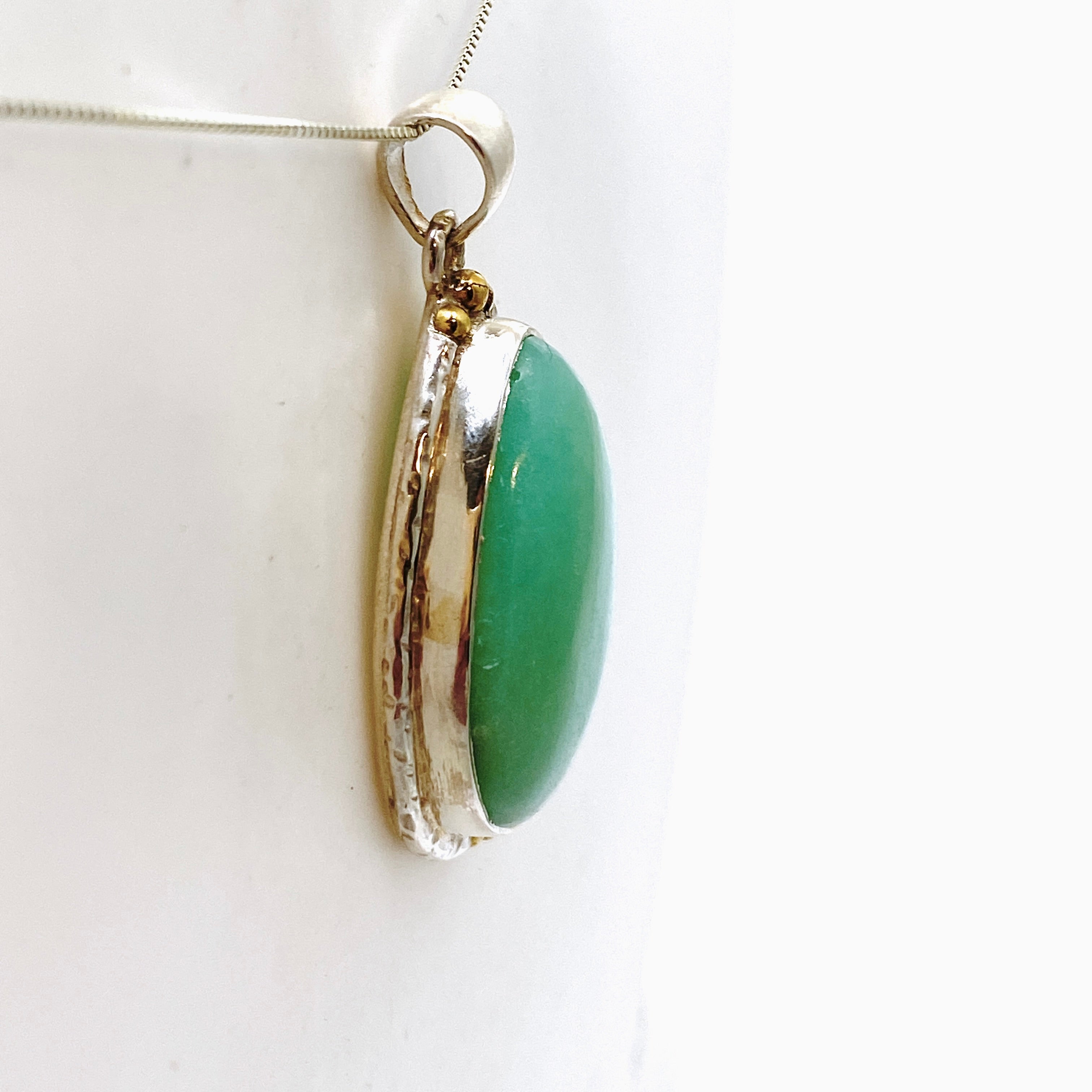 Natural Chrysoprase Teardrop Cabochon Pendant in Sterling Silver Setting - KPGJ4715 | Healing Crystal Jewelry for Meditation & Energy Balancing