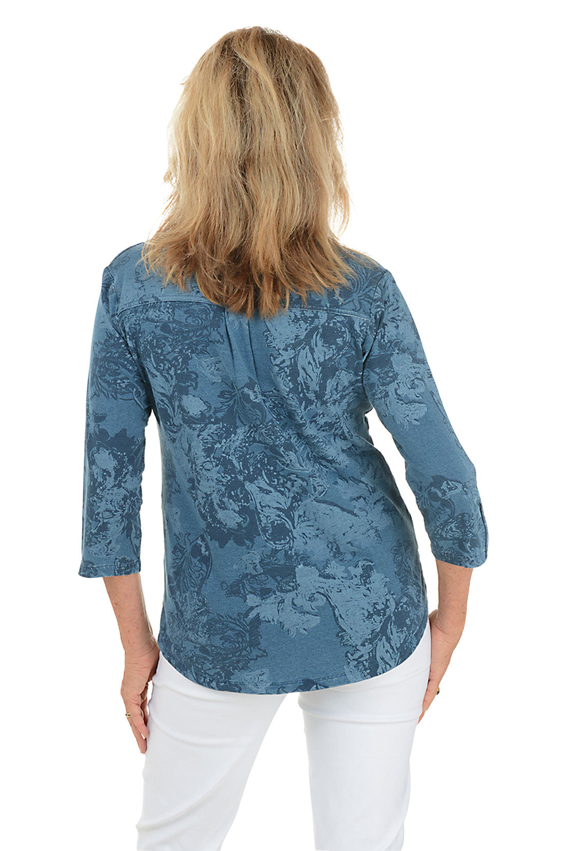Floral French Terry Henley Top for Women - Soft & Comfortable Casual Shirt with Button Placket - Perfect for Spring Outfits, Layering & Everyday Wear