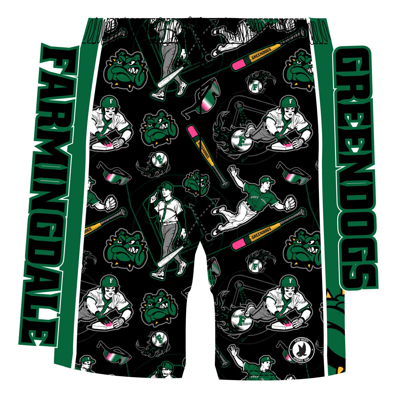 Boys & Mens Farmingdale Greendogs Baseball Shorts - Comfortable Athletic Shorts for Baseball, Sports & Casual Wear