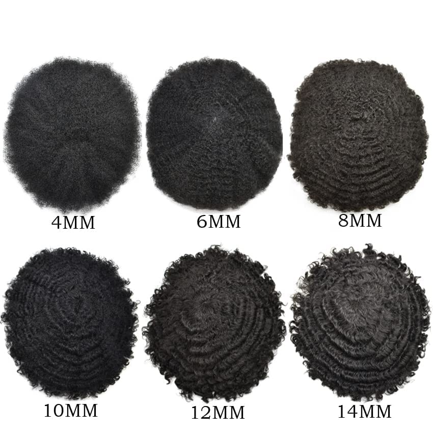 Afro Curly Toupee for Black Men - Human Hair Replacement System - Full Poly Thin Skin Kinky Curly Mens Wig (8