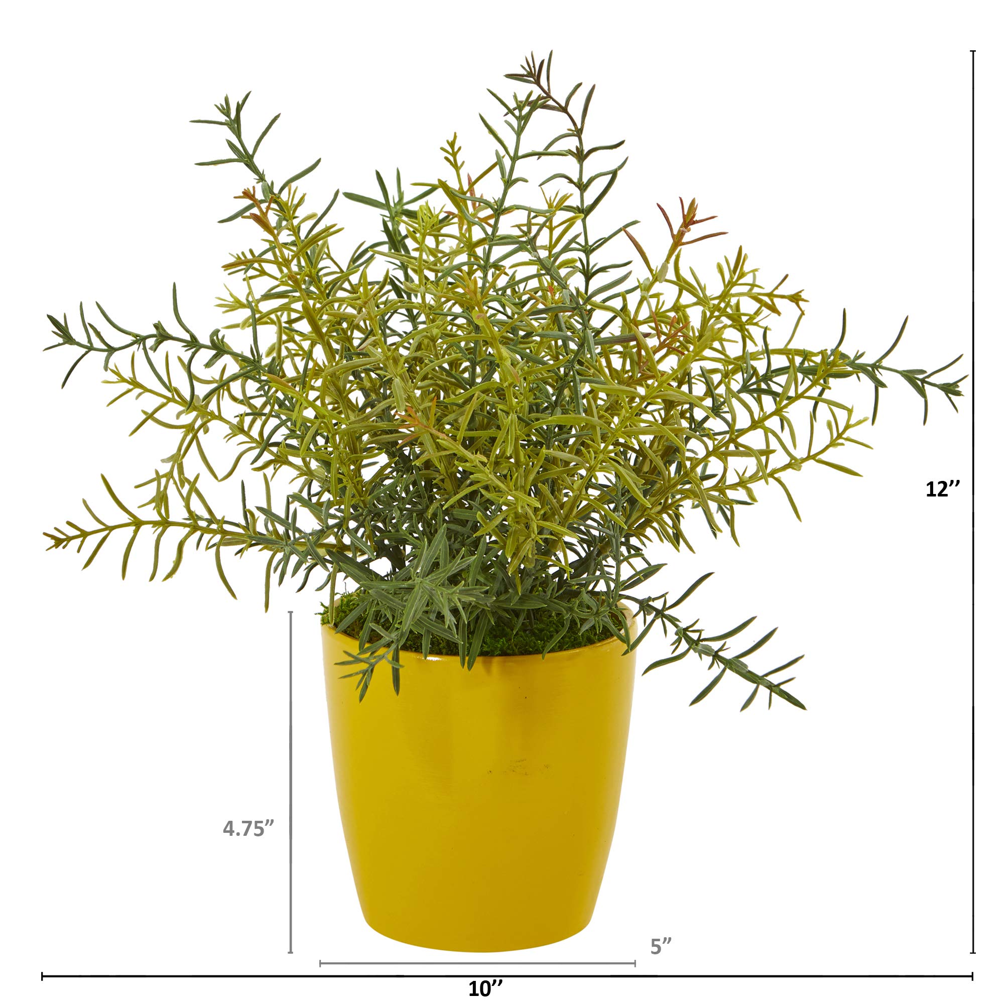 Nearly Natural Mini 12in. Rosemary Artificial Yellow Planter (Set of 2) - Realistic Silk Plants for Home Decor, Kitchen, Office Desk, and Indoor Greenery - Green Faux Plants for Table Centerpieces and Shelf Displays