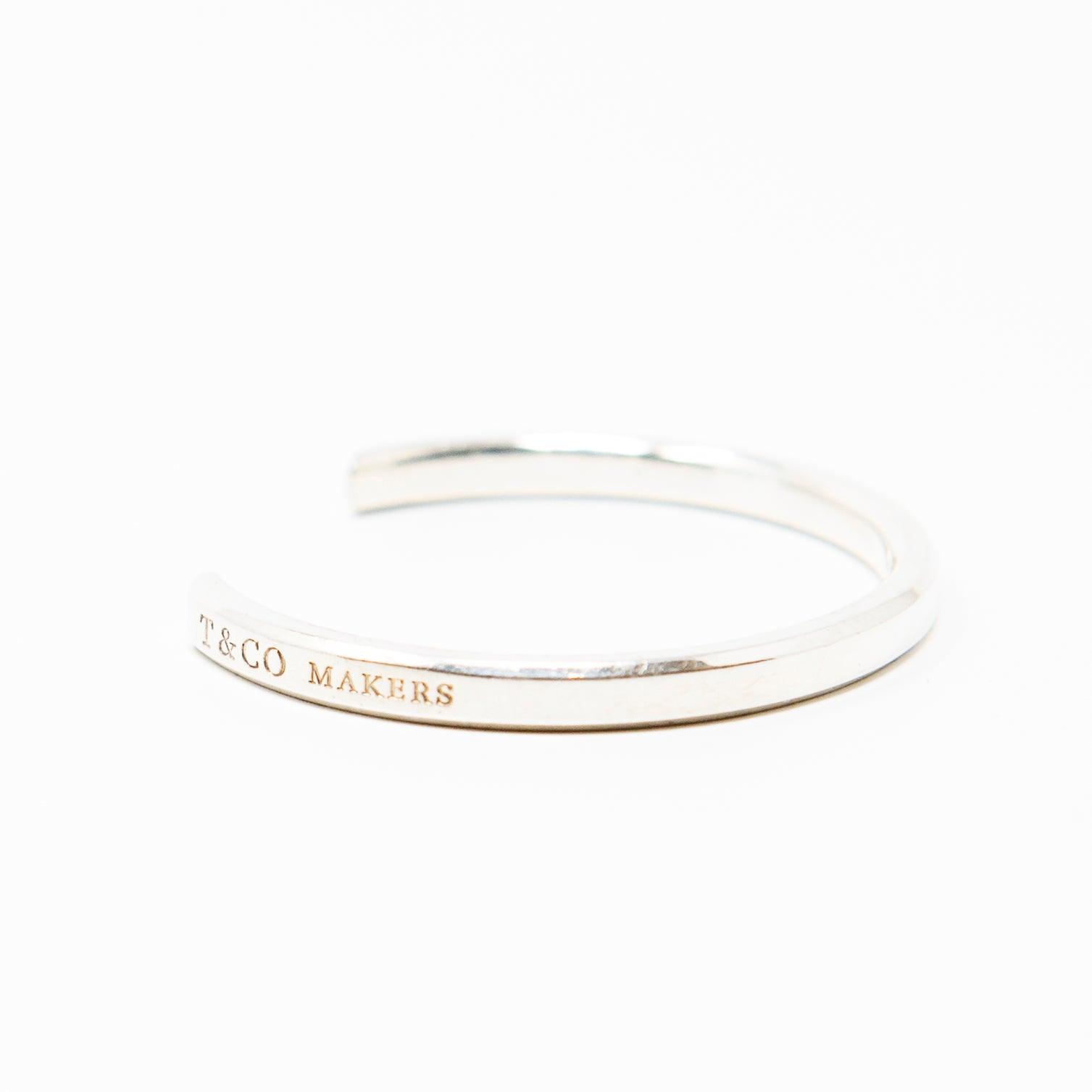 Tiffany & Co Sterling Silver Makers Narrow Cuff Bracelet for Women - Elegant Minimalist Jewelry for Everyday Wear & Special Occasions