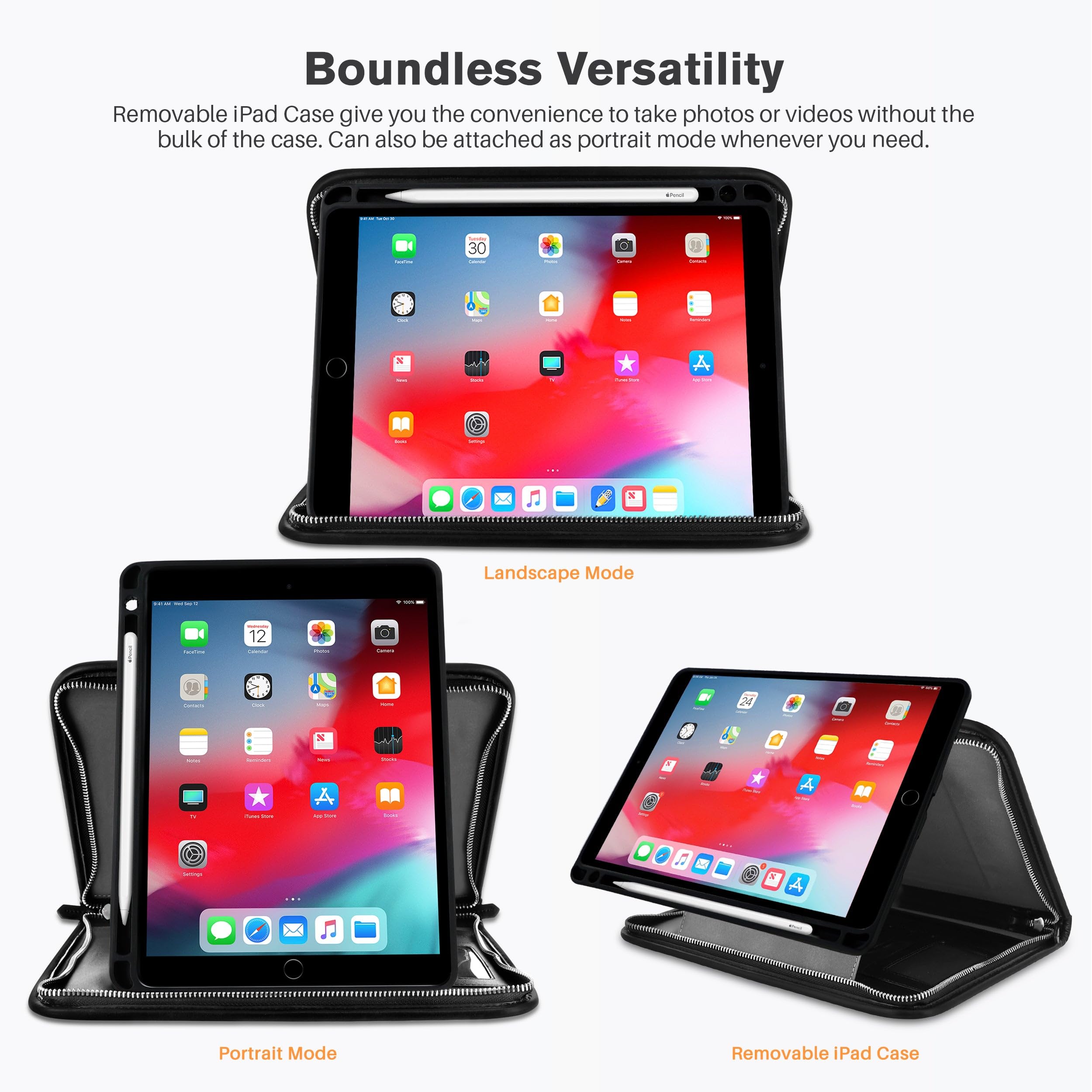ROOCASE Wilshire Executive Portfolio - Premium Magnetic Leather Case for iPad Air 10.5 (3rd Gen 2019) & iPad Pro 10.5 (2017) with Built-in Organizer & Apple Pencil Holder - Perfect for Business Professionals & Office Use (Black)