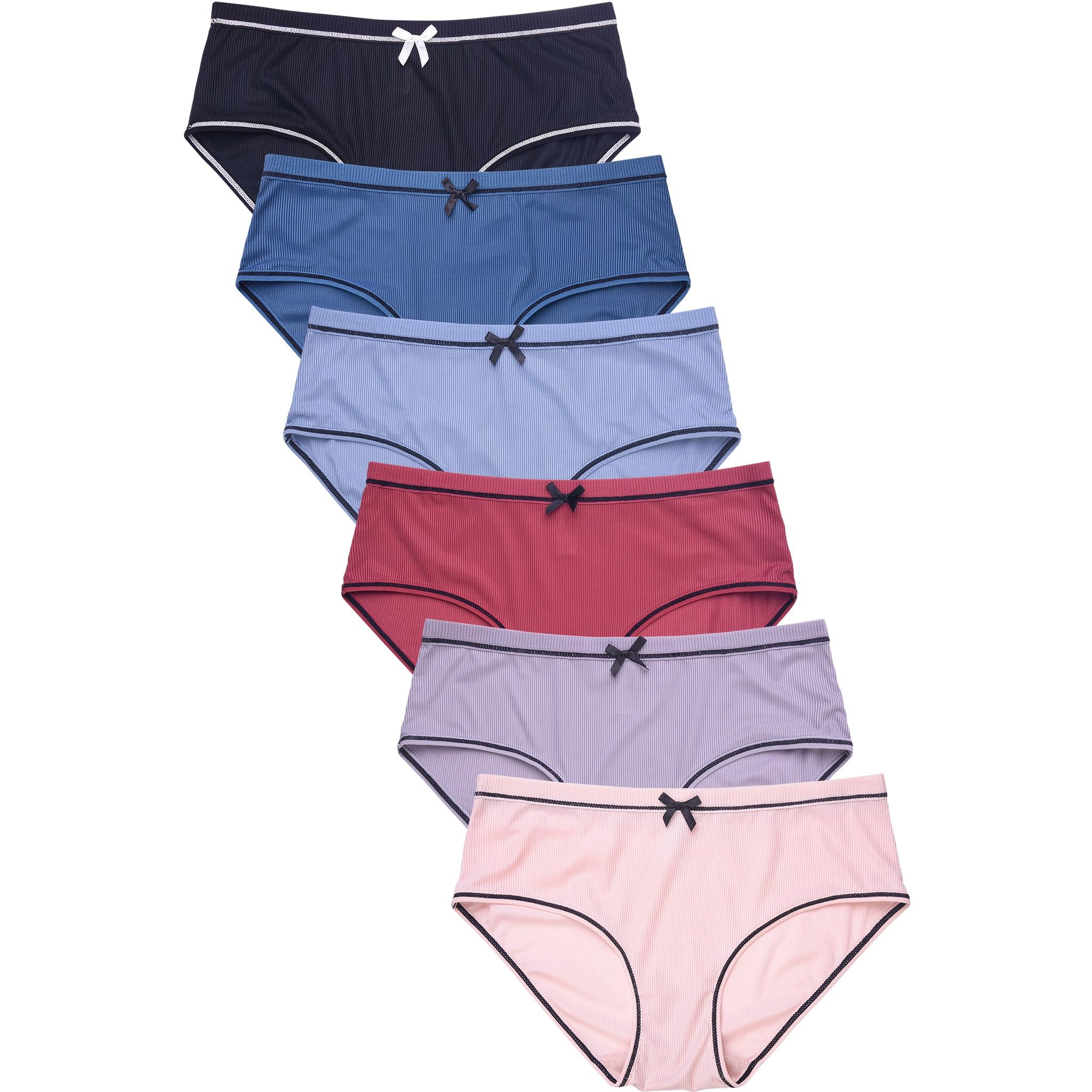 Women's Cotton Stretch Hipster Underwear Pack of 6 - Soft Breathable Comfortable Panties for Everyday Wear, Workout & Travel