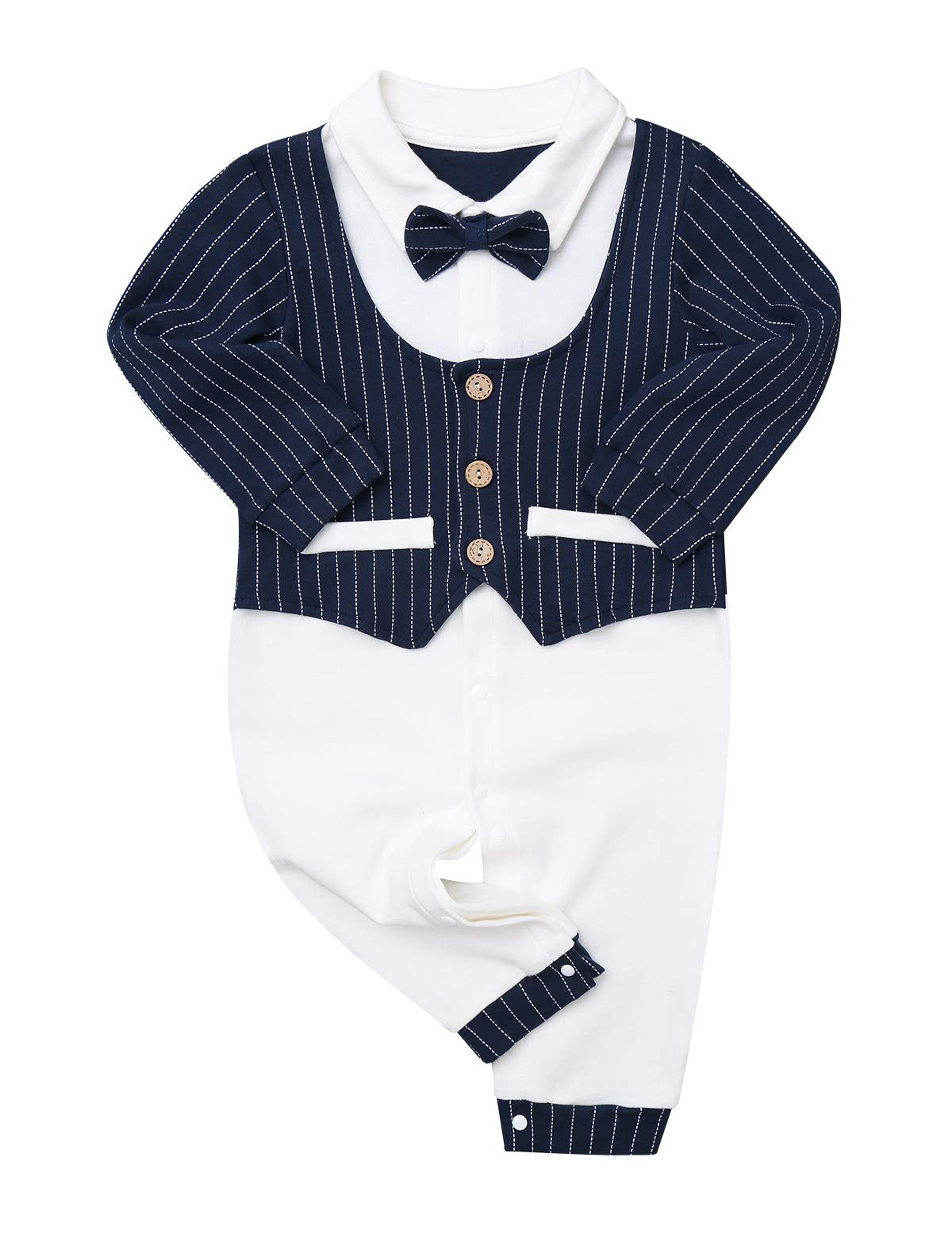 Moily Baby Boys' Formal Tuxedo Dress Shirt Set with Waistcoat & Bowtie - Newborn Gentleman Romper Jumpsuit for Christening, Photoshoots & Special Occasions